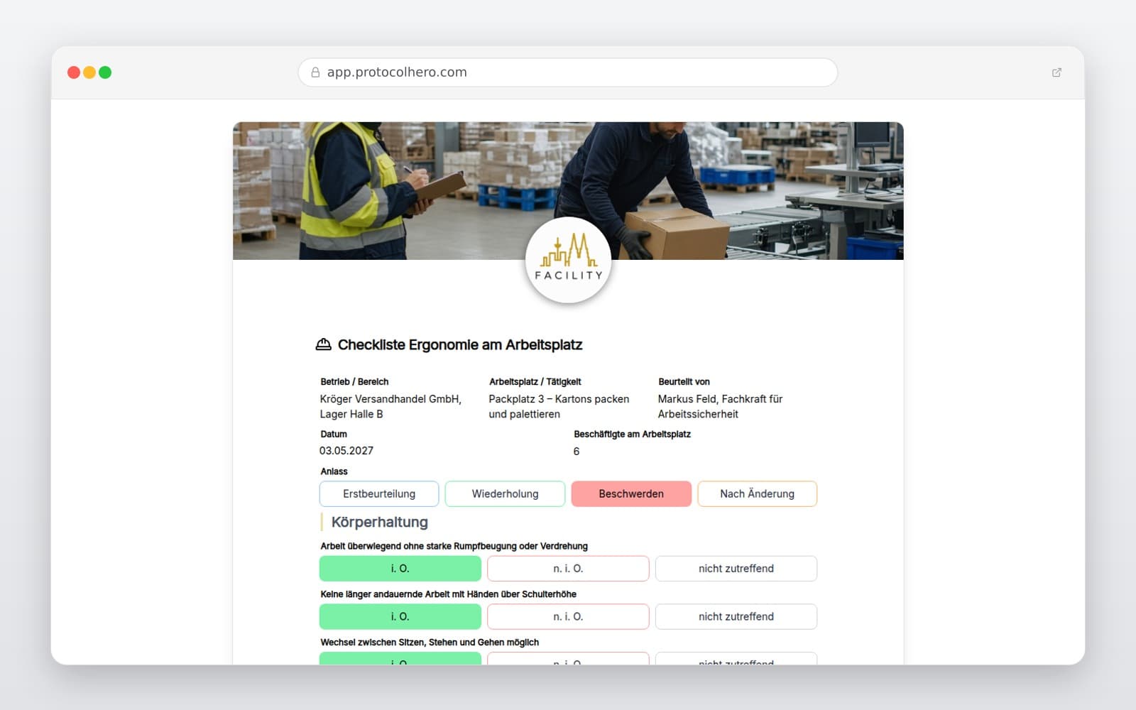 Vorschau der Vorlage „Checkliste Ergonomie am Arbeitsplatz"