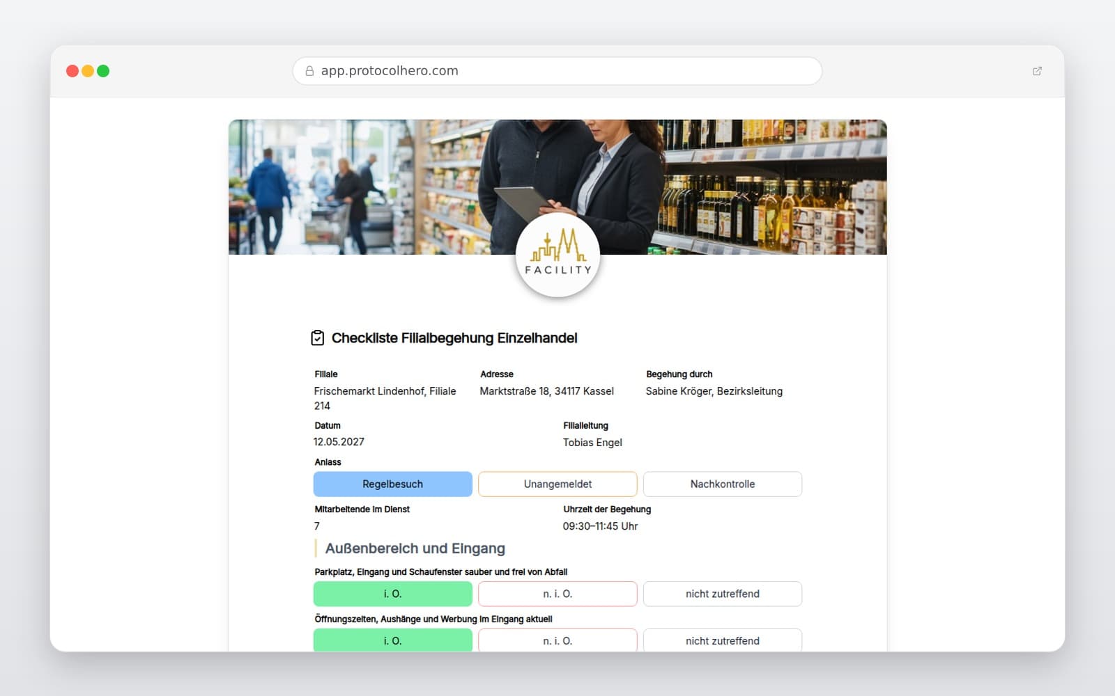 Vorschau der Vorlage „Checkliste Filialbegehung Einzelhandel"