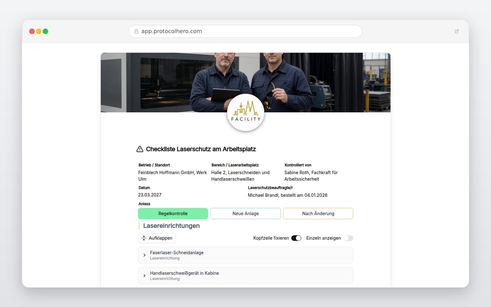 Vorschau der Vorlage „Checkliste Laserschutz am Arbeitsplatz"