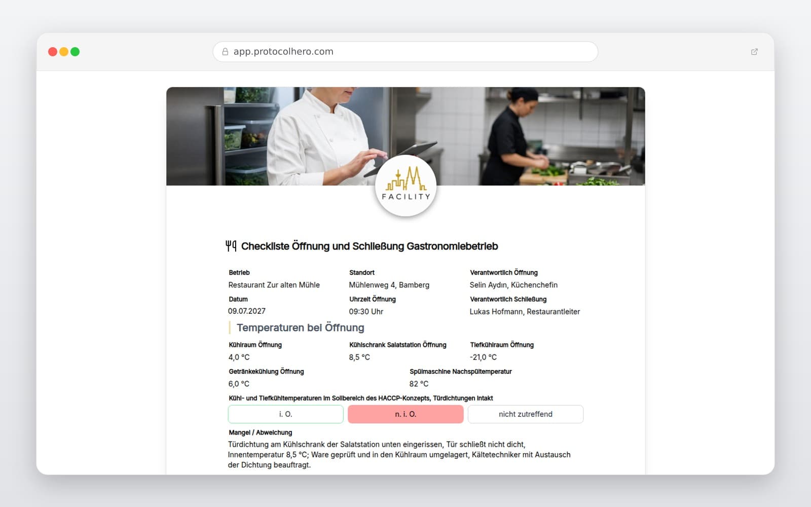 Vorschau der Vorlage „Checkliste Öffnung und Schließung Gastronomiebetrieb"