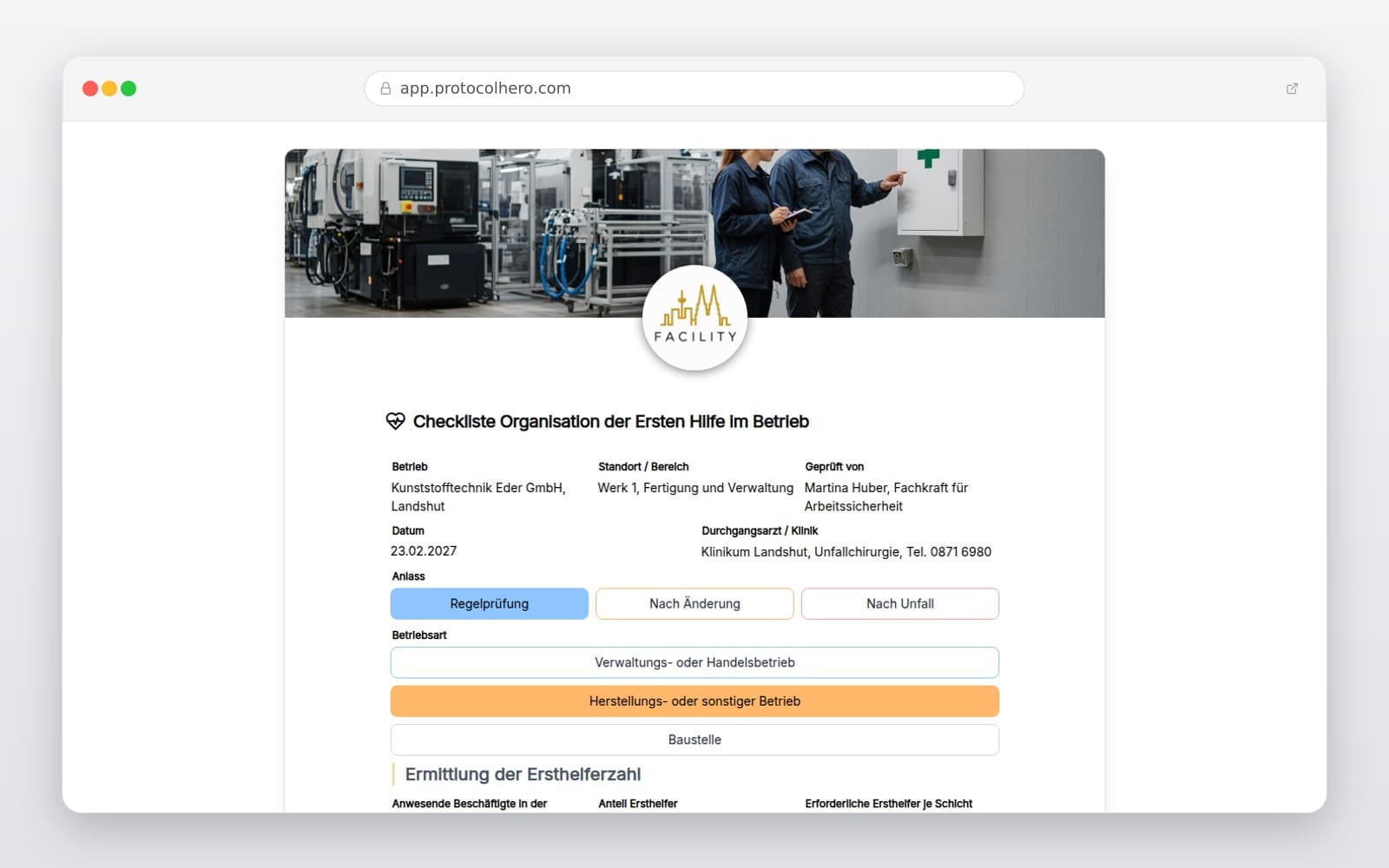 Vorschau der Vorlage „Checkliste Organisation der Ersten Hilfe im Betrieb"