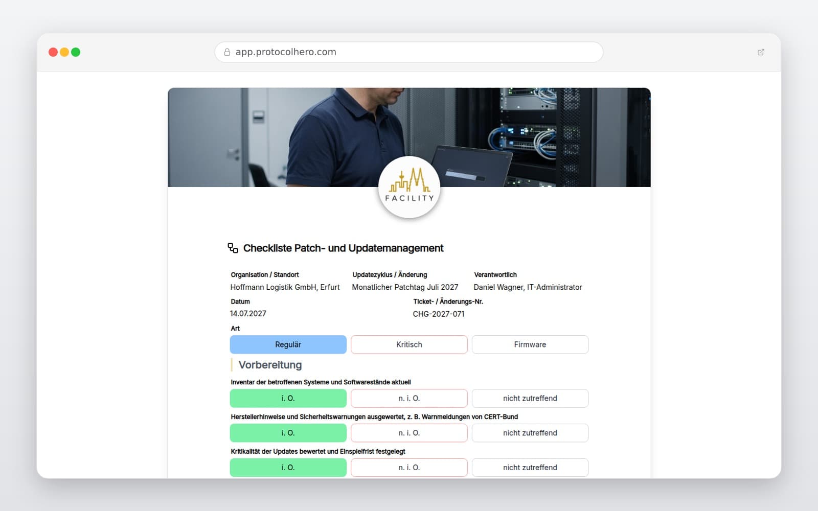Vorschau der Vorlage „Checkliste Patch- und Updatemanagement"