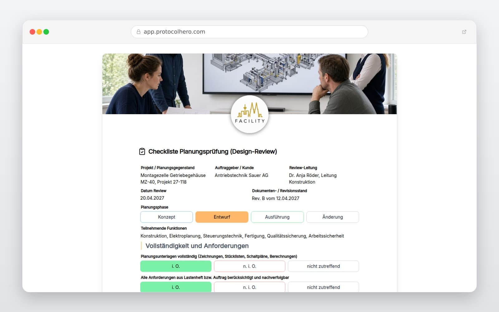 Vorschau der Vorlage „Checkliste Planungsprüfung (Design-Review)"