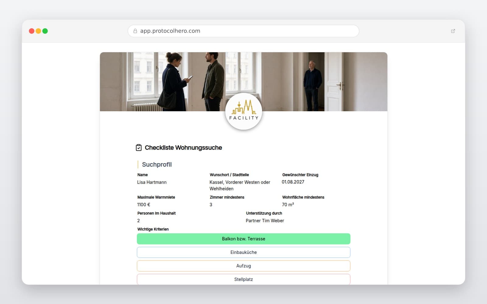 Vorschau der Vorlage „Checkliste Wohnungssuche"