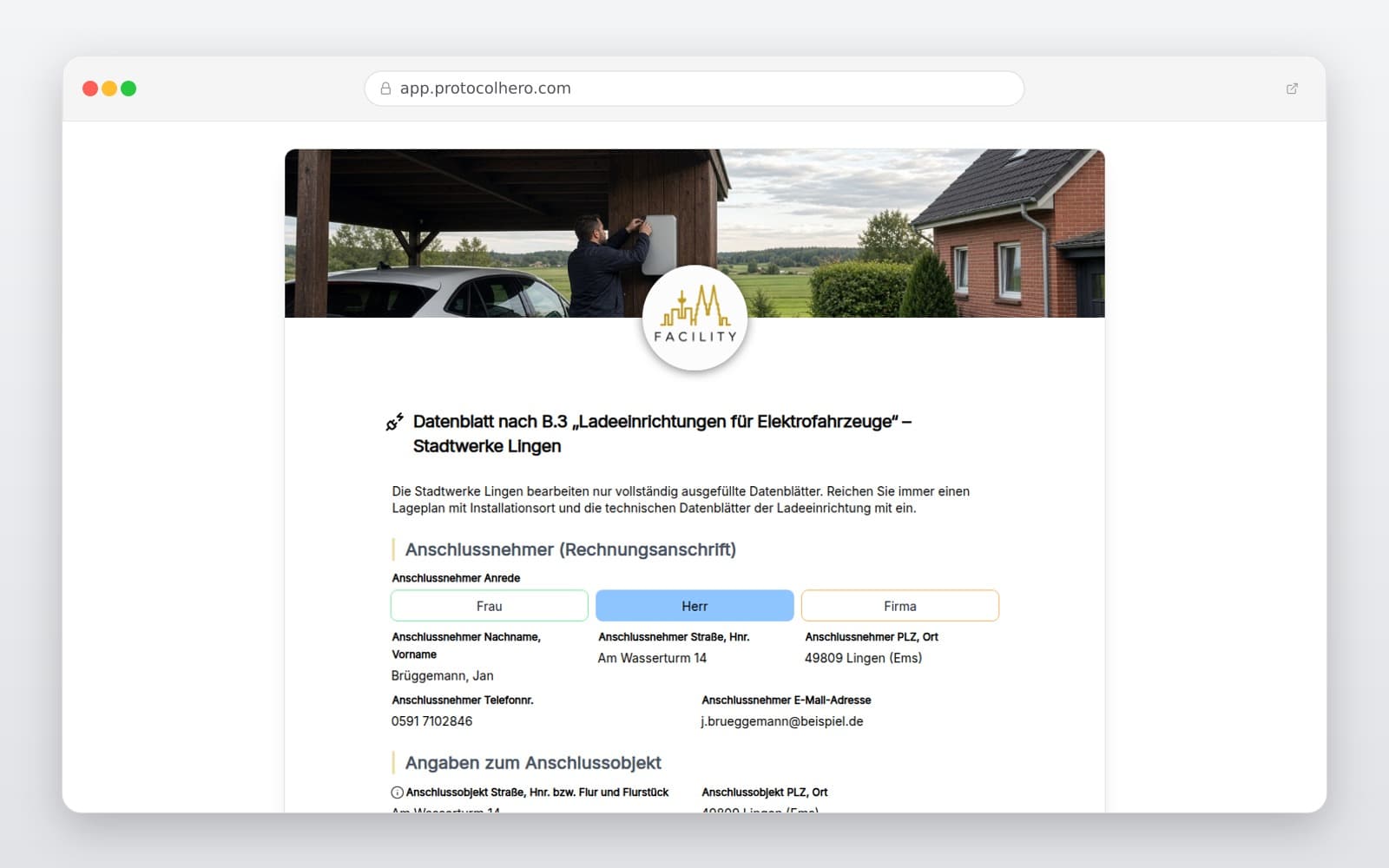 Vorschau der Vorlage „Datenblatt nach B.3 „Ladeeinrichtungen für Elektrofahrzeuge“ – Stadtwerke Lingen"