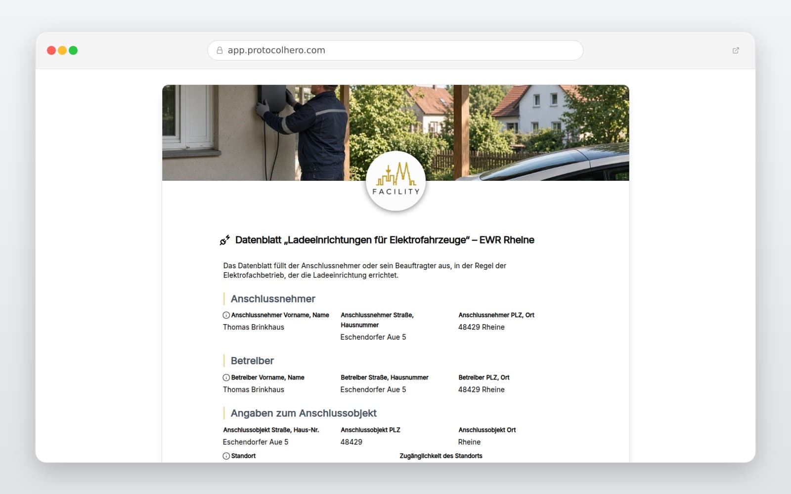 Vorschau der Vorlage „Datenblatt „Ladeeinrichtungen für Elektrofahrzeuge“ – EWR Rheine"