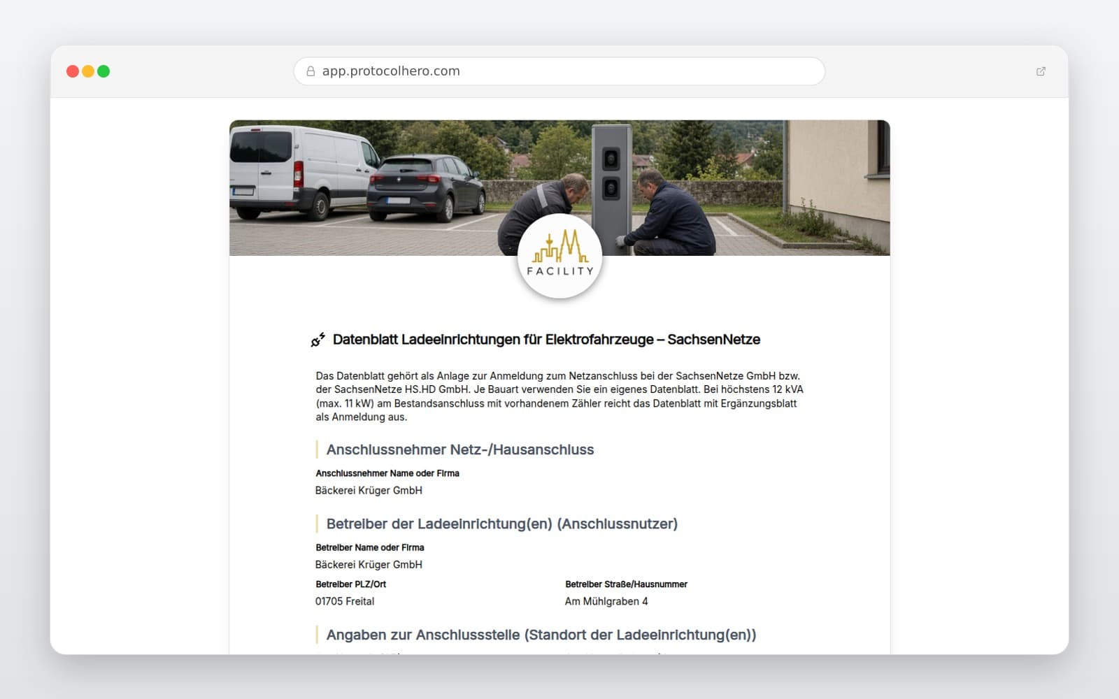 Vorschau der Vorlage „Datenblatt Ladeeinrichtungen für Elektrofahrzeuge – SachsenNetze"