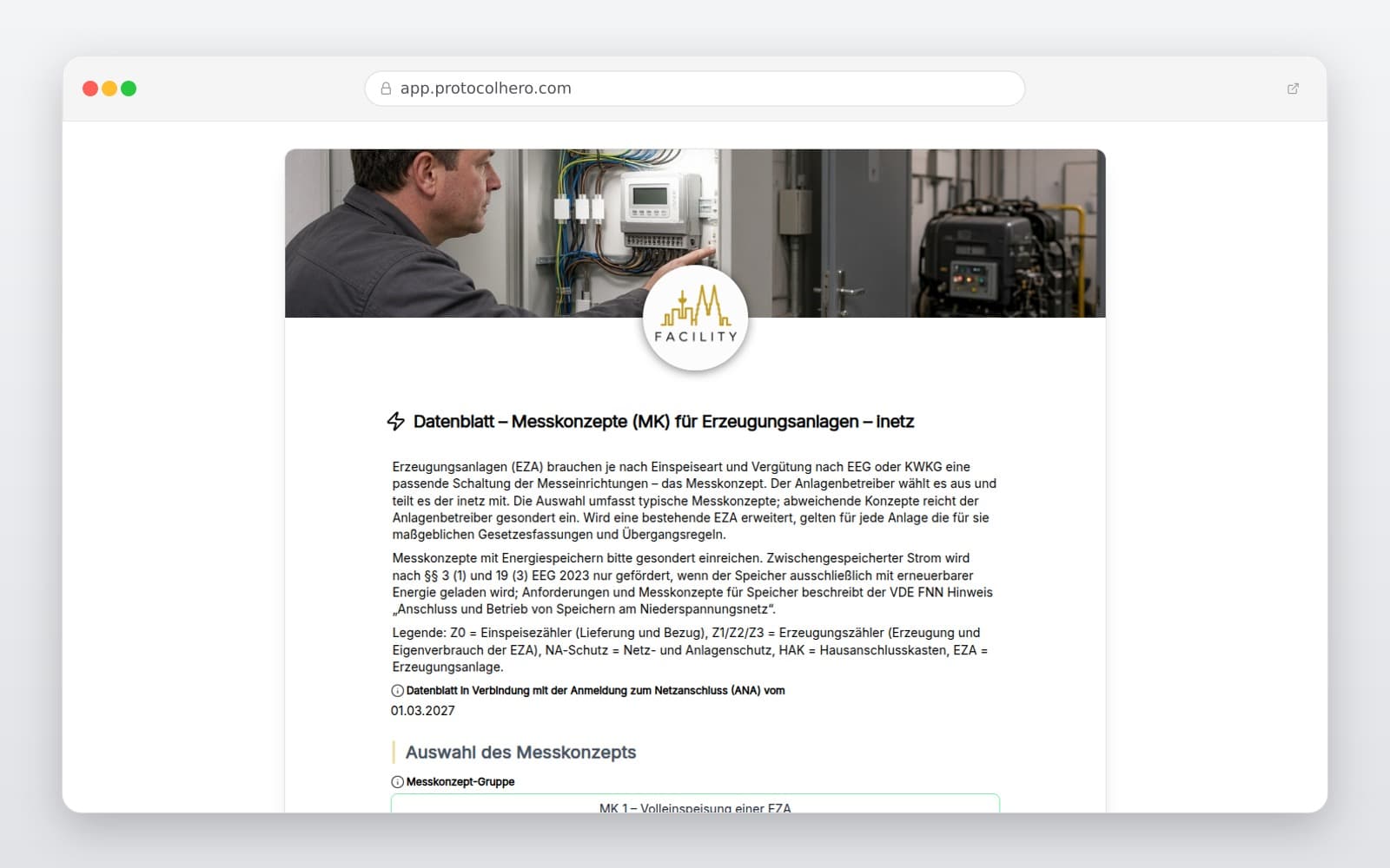 Vorschau der Vorlage „Datenblatt – Messkonzepte (MK) für Erzeugungsanlagen – inetz"