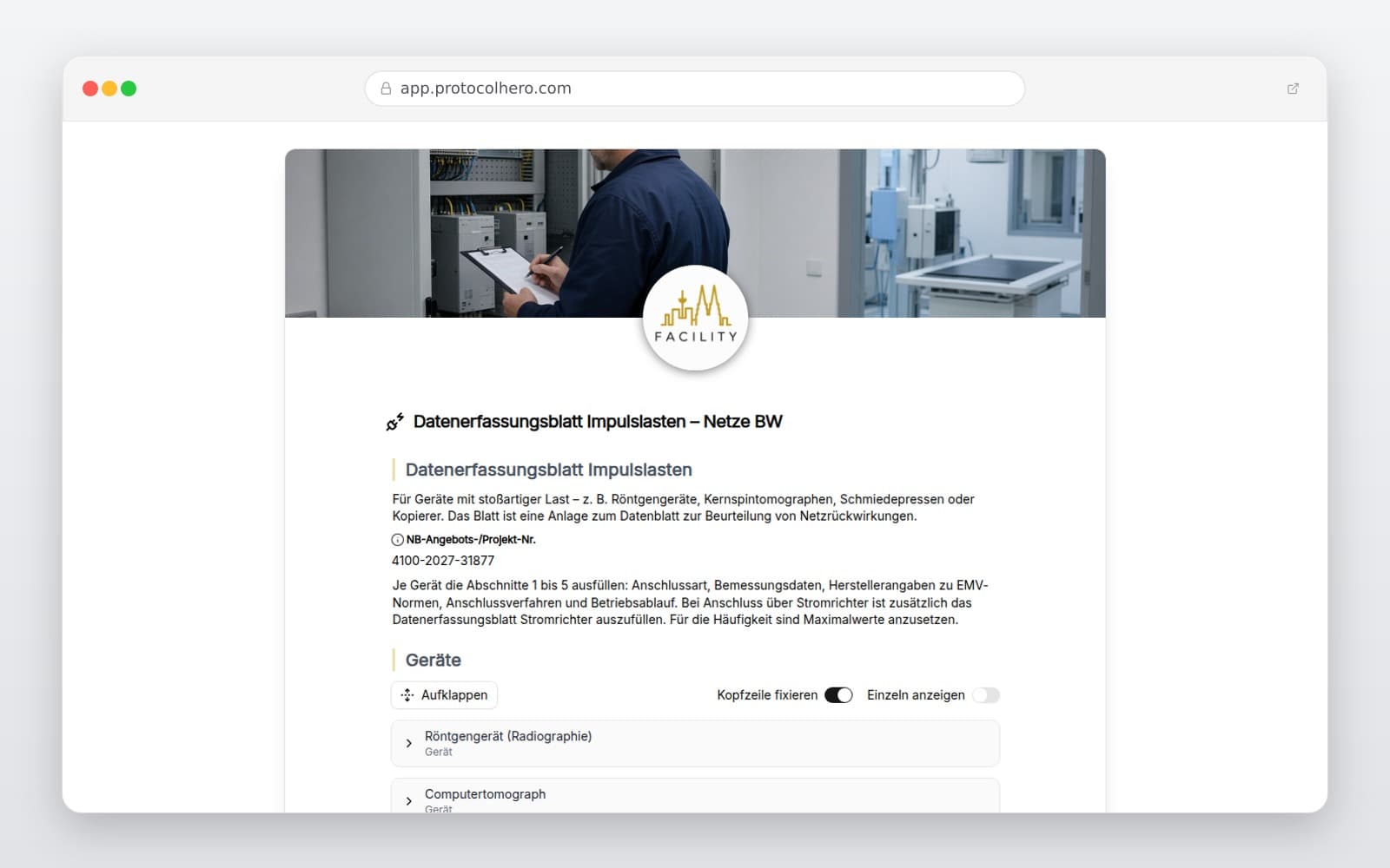 Vorschau der Vorlage „Datenerfassungsblatt Impulslasten – Netze BW"