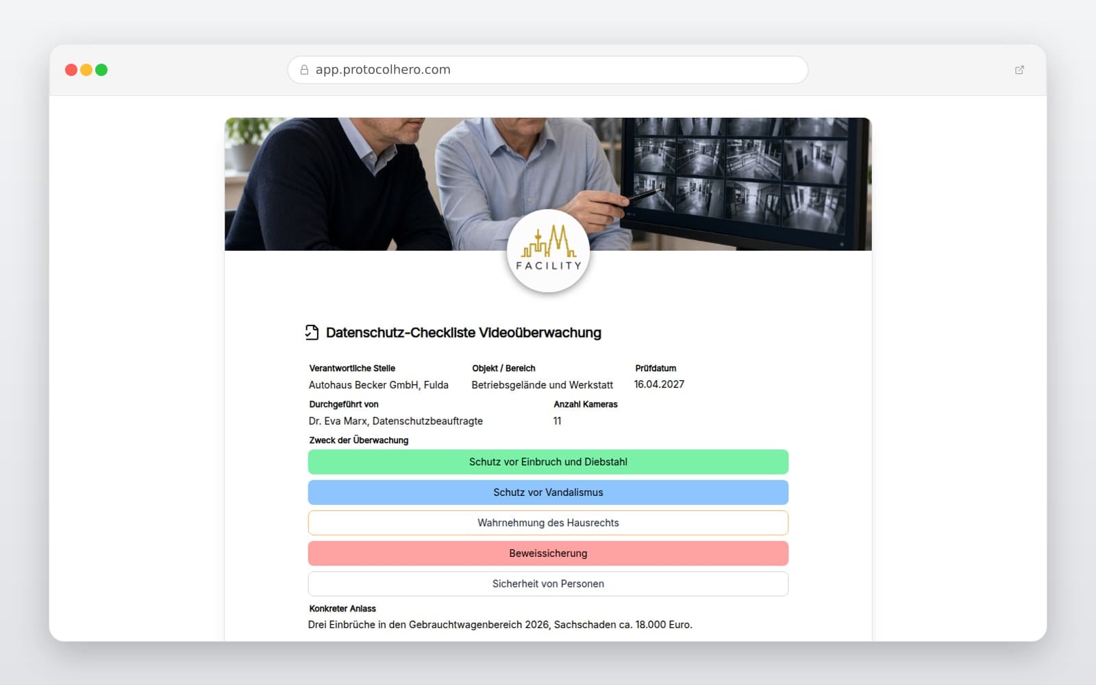 Vorschau der Vorlage „Datenschutz-Checkliste Videoüberwachung"