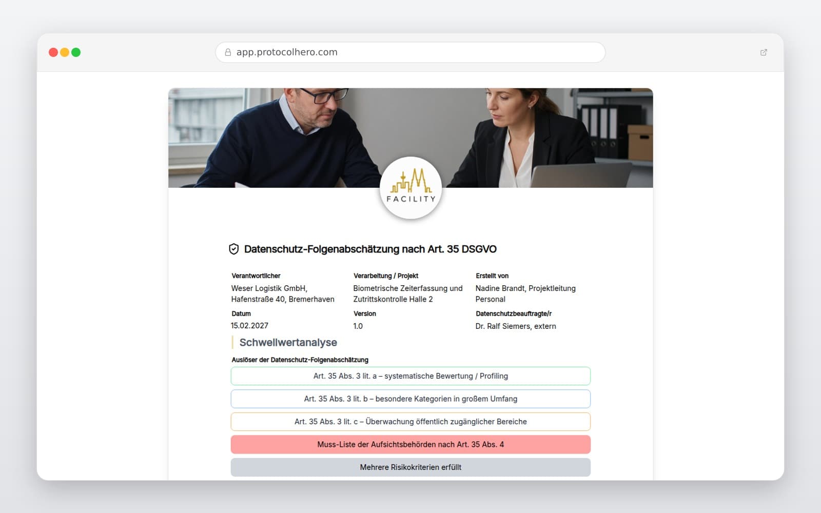 Vorschau der Vorlage „Datenschutz-Folgenabschätzung nach Art. 35 DSGVO"