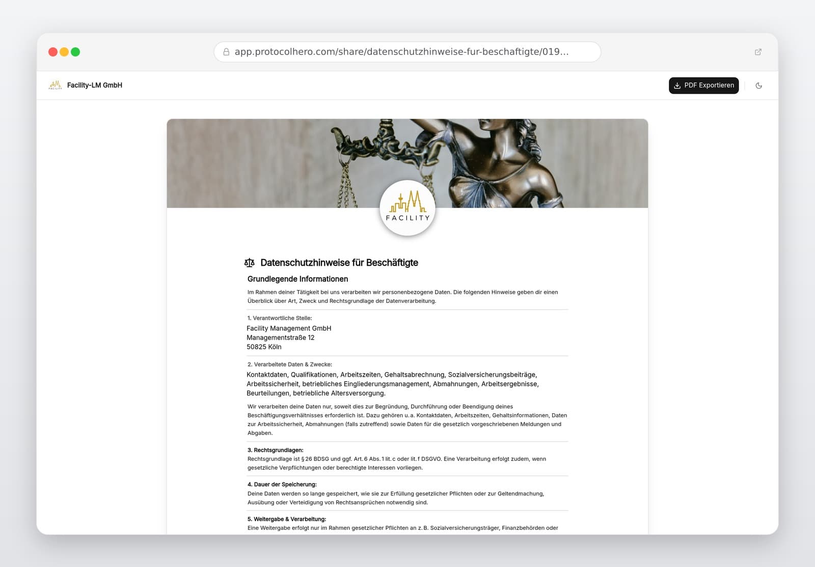 Vorschau der Vorlage „Datenschutzhinweise für Beschäftigte – Vorlage (Art. 13 DSGVO, §26 BDSG)"