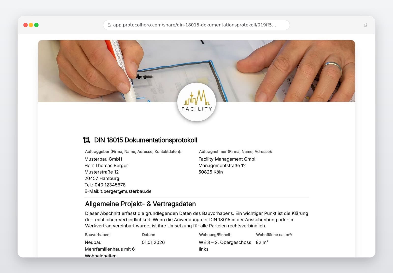 Vorschau der Vorlage „DIN 18015 Dokumentationsprotokoll – Vorlage für Elektroinstallation im Wohnungsbau"