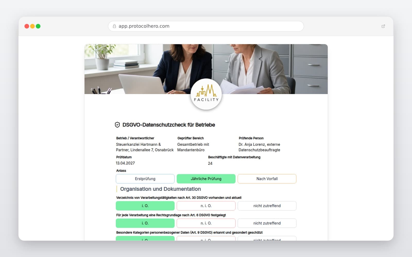 Vorschau der Vorlage „DSGVO-Datenschutzcheck für Betriebe"
