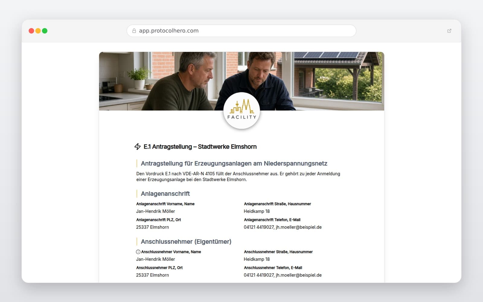 Vorschau der Vorlage „E.1 Antragstellung – Stadtwerke Elmshorn"