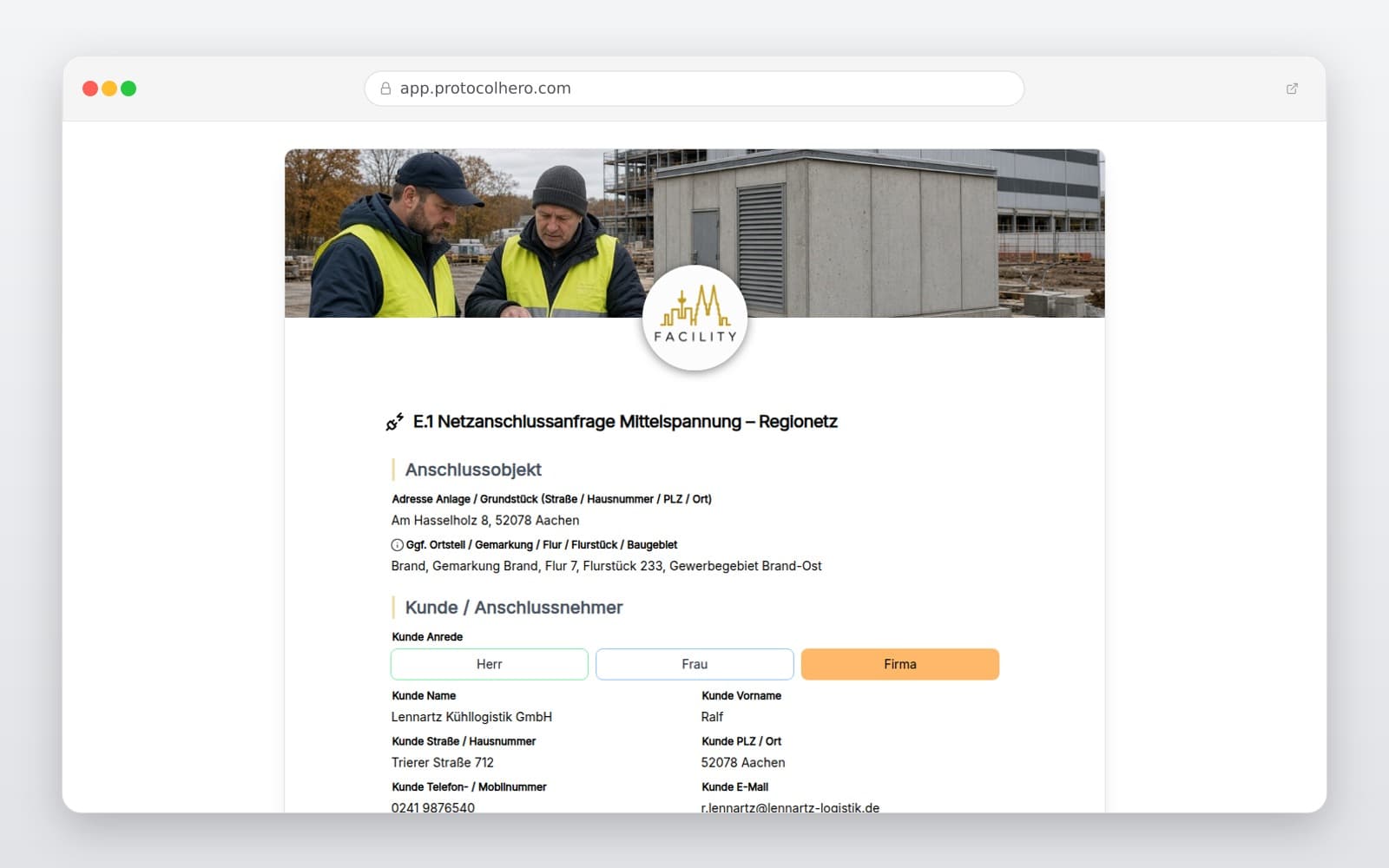 Vorschau der Vorlage „E.1 Netzanschlussanfrage Mittelspannung – Regionetz"