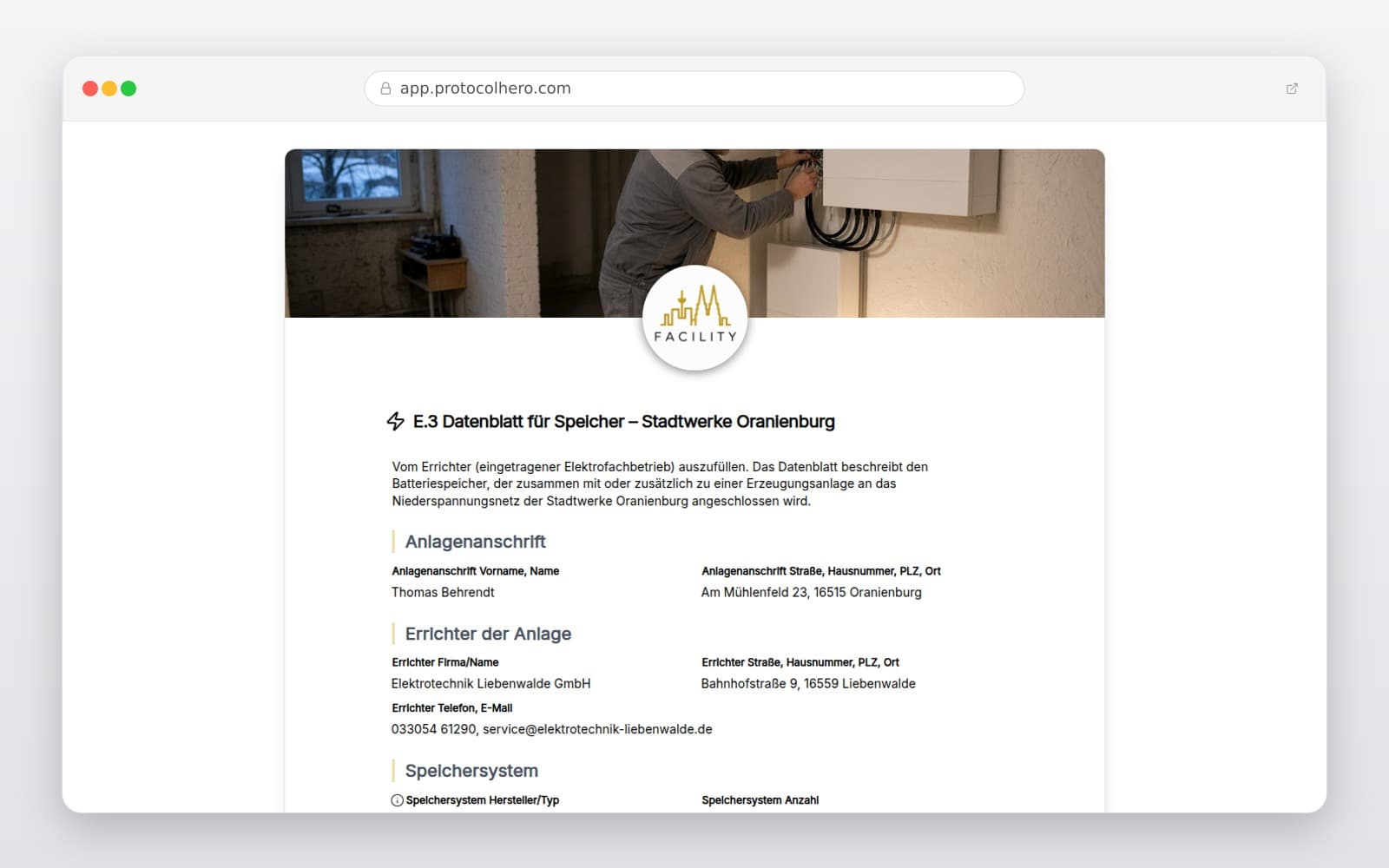Vorschau der Vorlage „E.3 Datenblatt für Speicher – Stadtwerke Oranienburg"