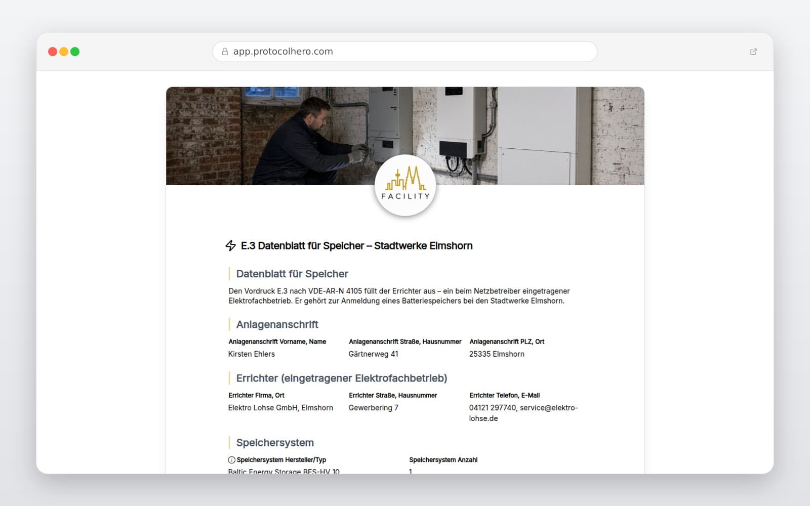 Vorschau der Vorlage „E.3 Datenblatt für Speicher – Stadtwerke Elmshorn"