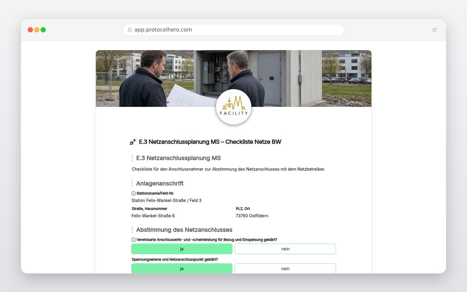 Vorschau der Vorlage „E.3 Netzanschlussplanung MS – Checkliste Netze BW"