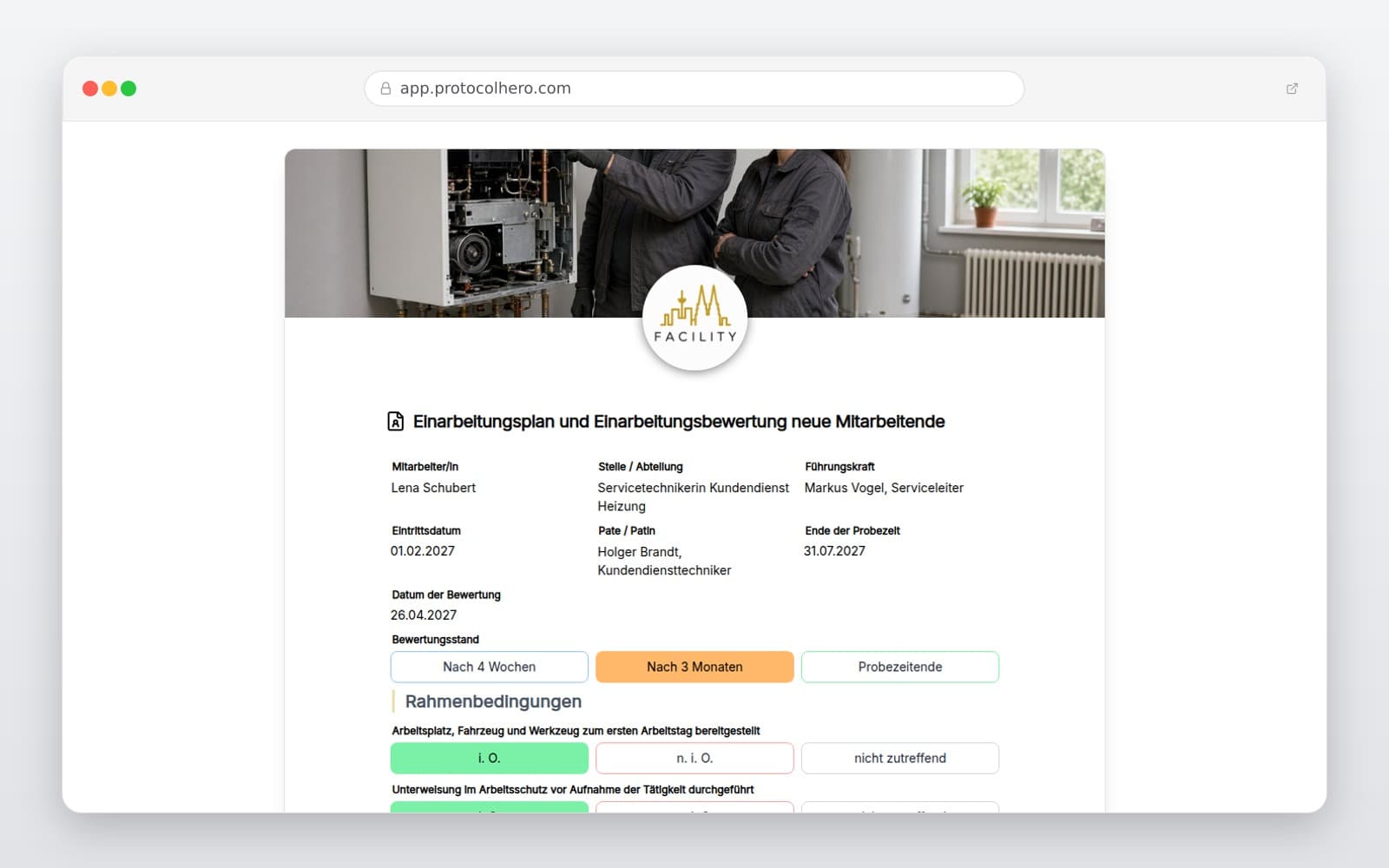 Vorschau der Vorlage „Einarbeitungsplan und Einarbeitungsbewertung neue Mitarbeitende"