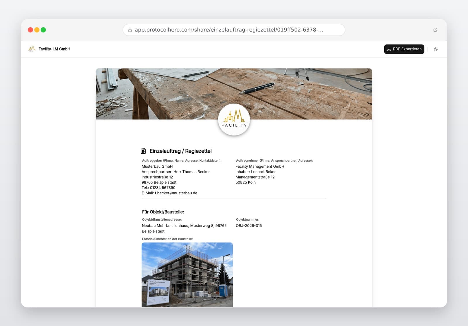 Vorschau der Vorlage „Einzelauftrag / Regiezettel – Vorlage für Handwerk & Bau (BGB §631 ff., HOAI)"