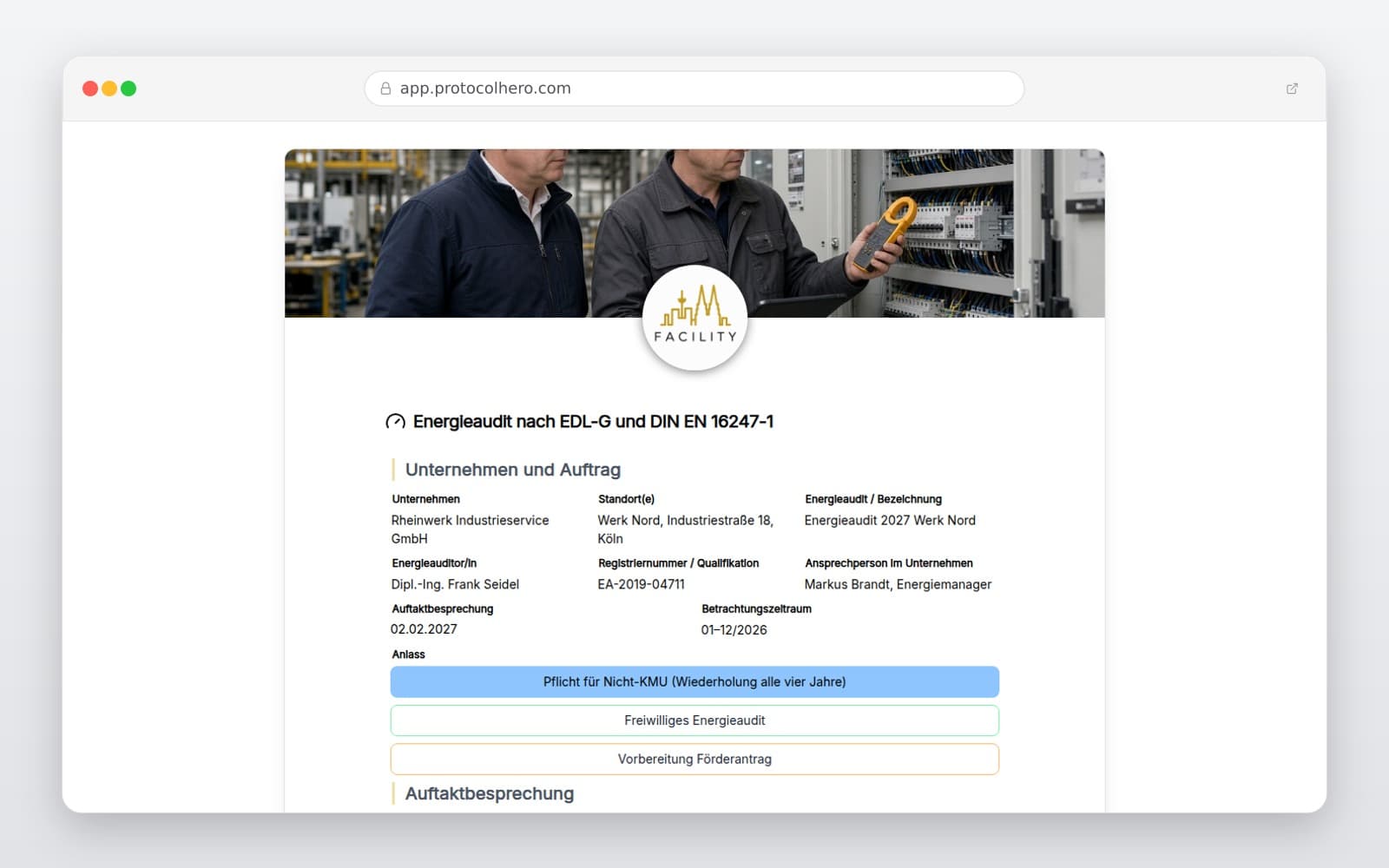 Vorschau der Vorlage „Energieaudit nach EDL-G und DIN EN 16247-1"