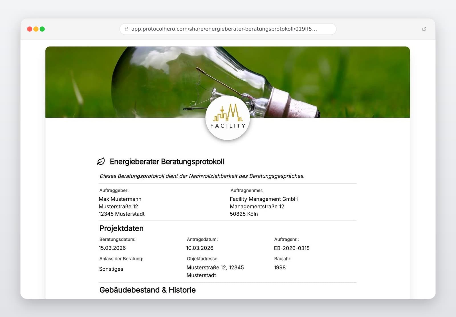 Vorschau der Vorlage „Energieberater Beratungsprotokoll – Vorlage (BAFA/BEG-konform)"