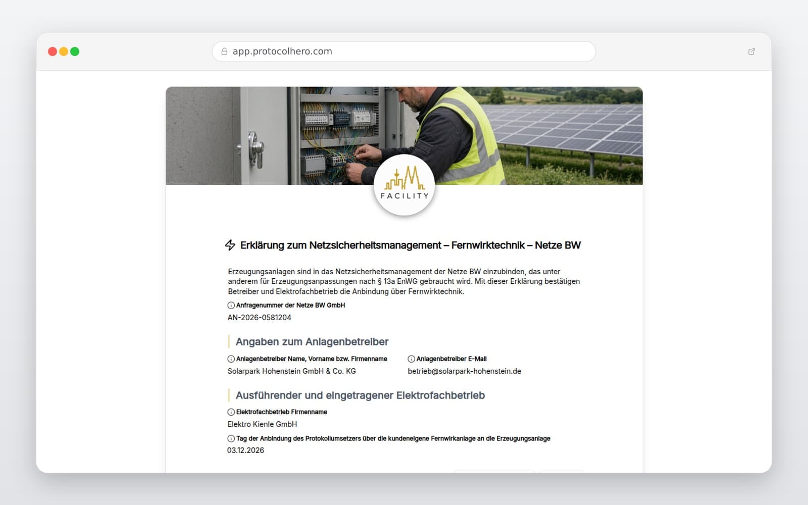 Vorschau der Vorlage „Erklärung zum Netzsicherheitsmanagement – Fernwirktechnik – Netze BW"
