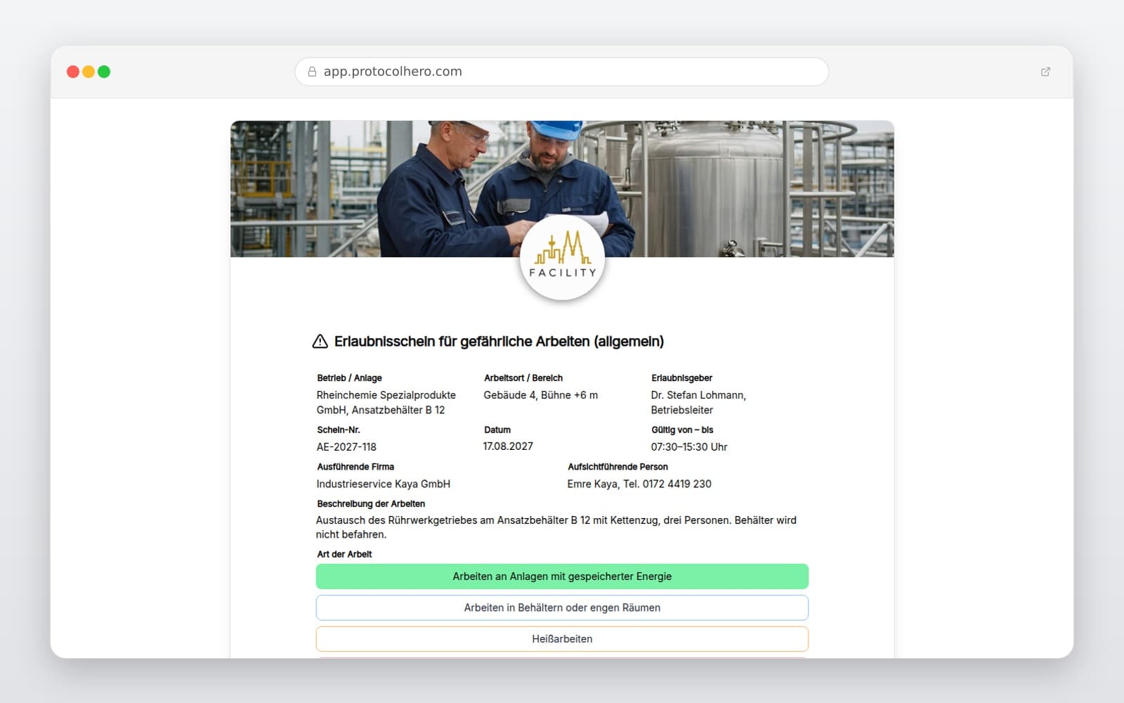 Vorschau der Vorlage „Erlaubnisschein für gefährliche Arbeiten (allgemein)"