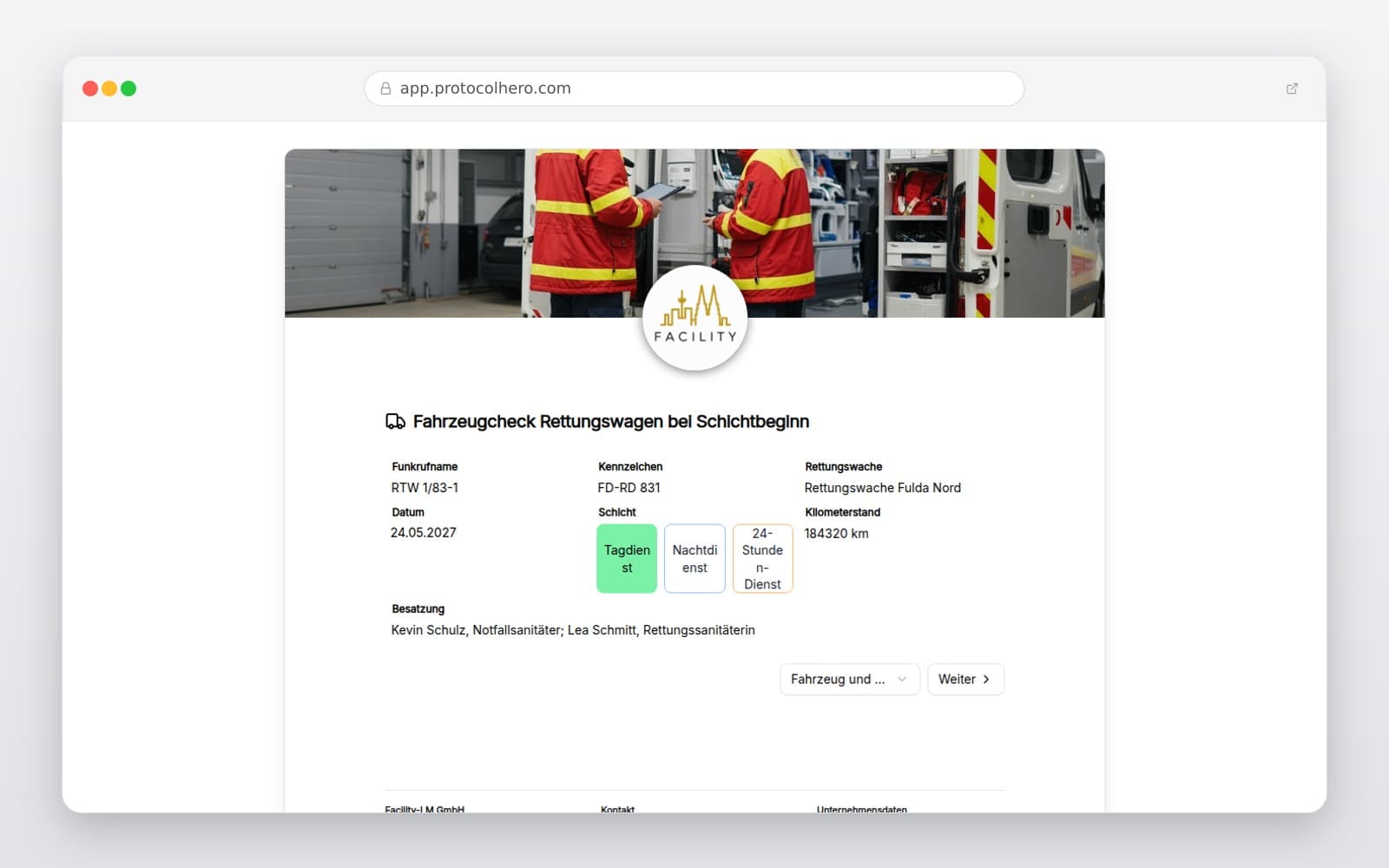 Vorschau der Vorlage „Fahrzeugcheck Rettungswagen bei Schichtbeginn"