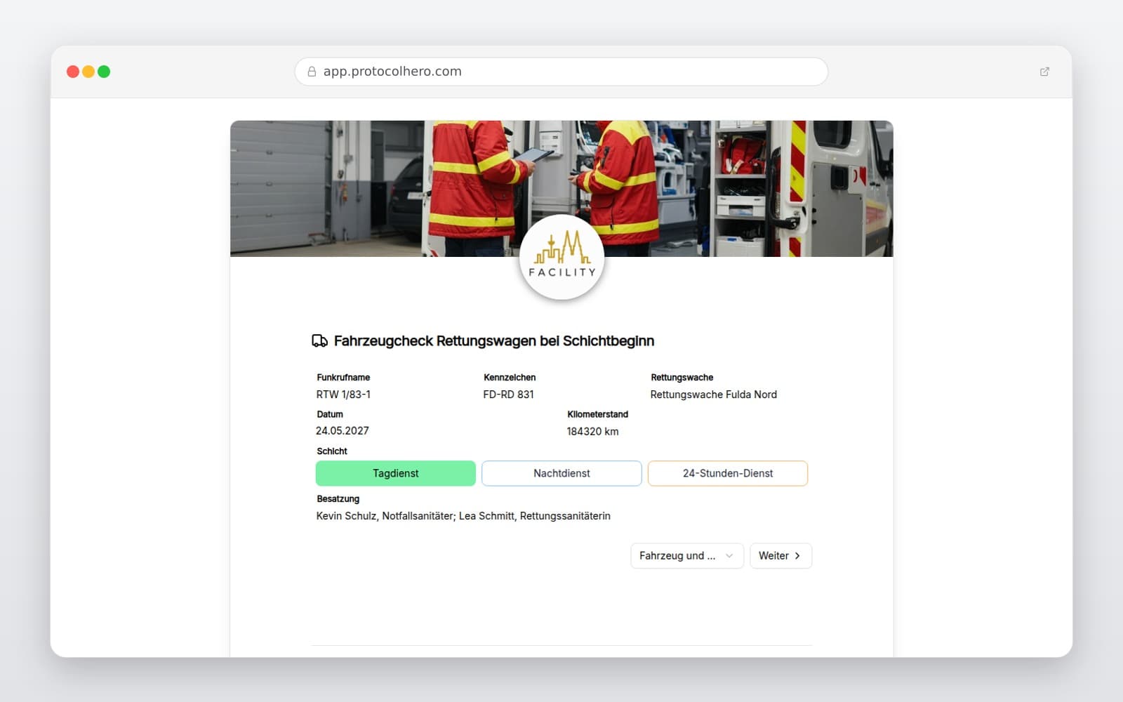 Vorschau der Vorlage „Fahrzeugcheck Rettungswagen bei Schichtbeginn"