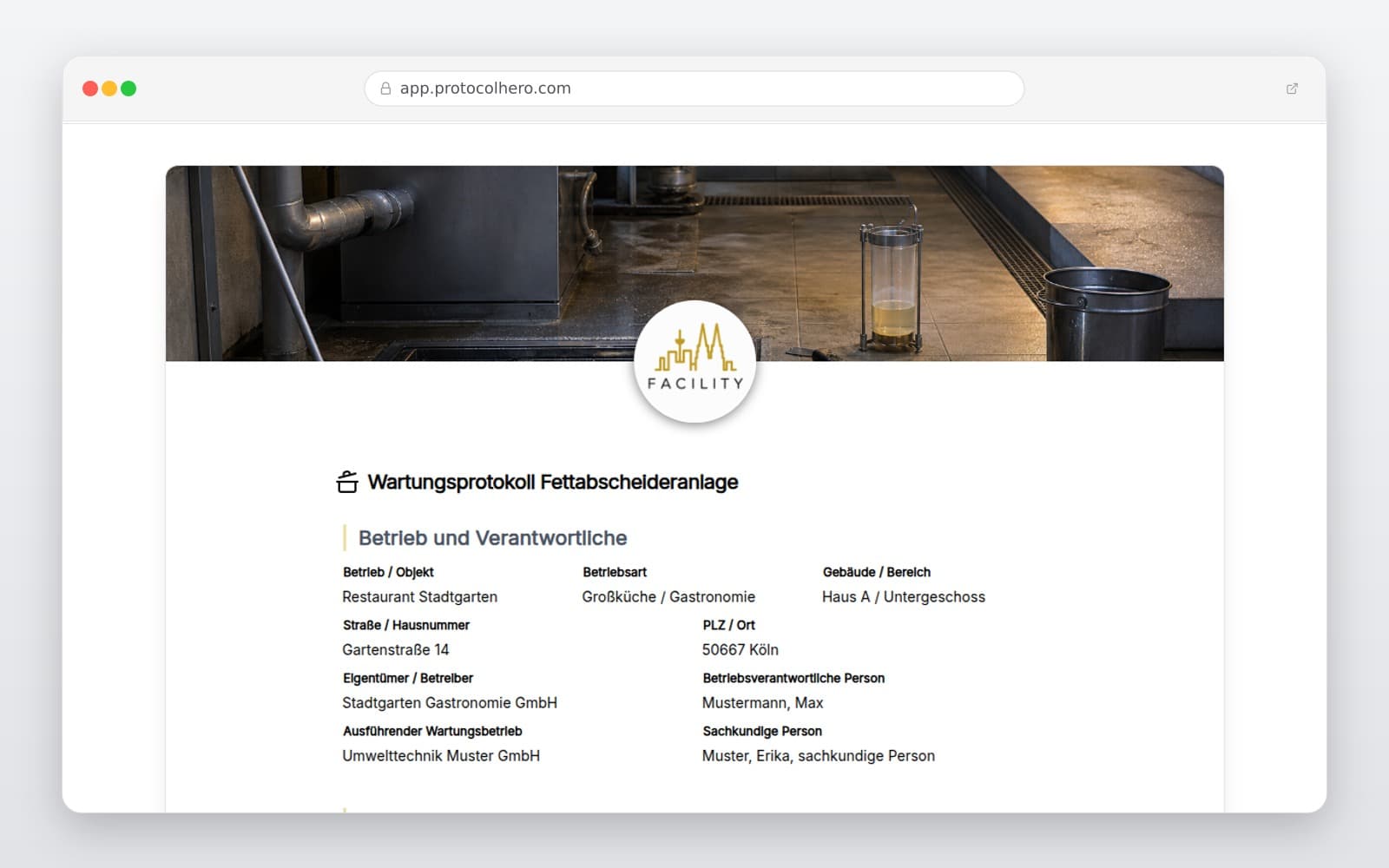 Vorschau der Vorlage „Digitales Fettabscheider Wartungsprotokoll (Vorlage)"