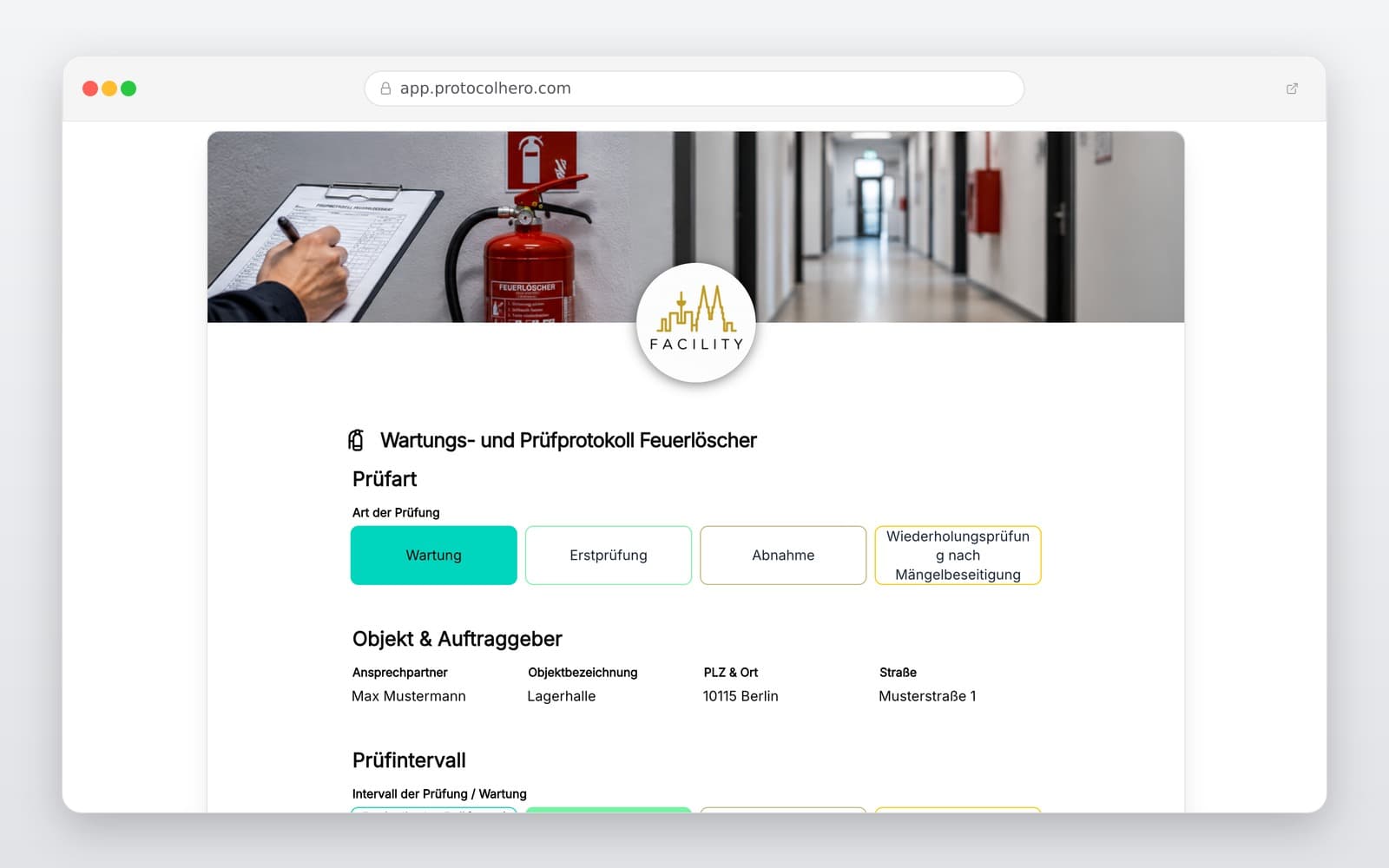 Vorschau der Vorlage „Feuerlöscher Prüfprotokoll Vorlage – Digitales Wartungsprotokoll"