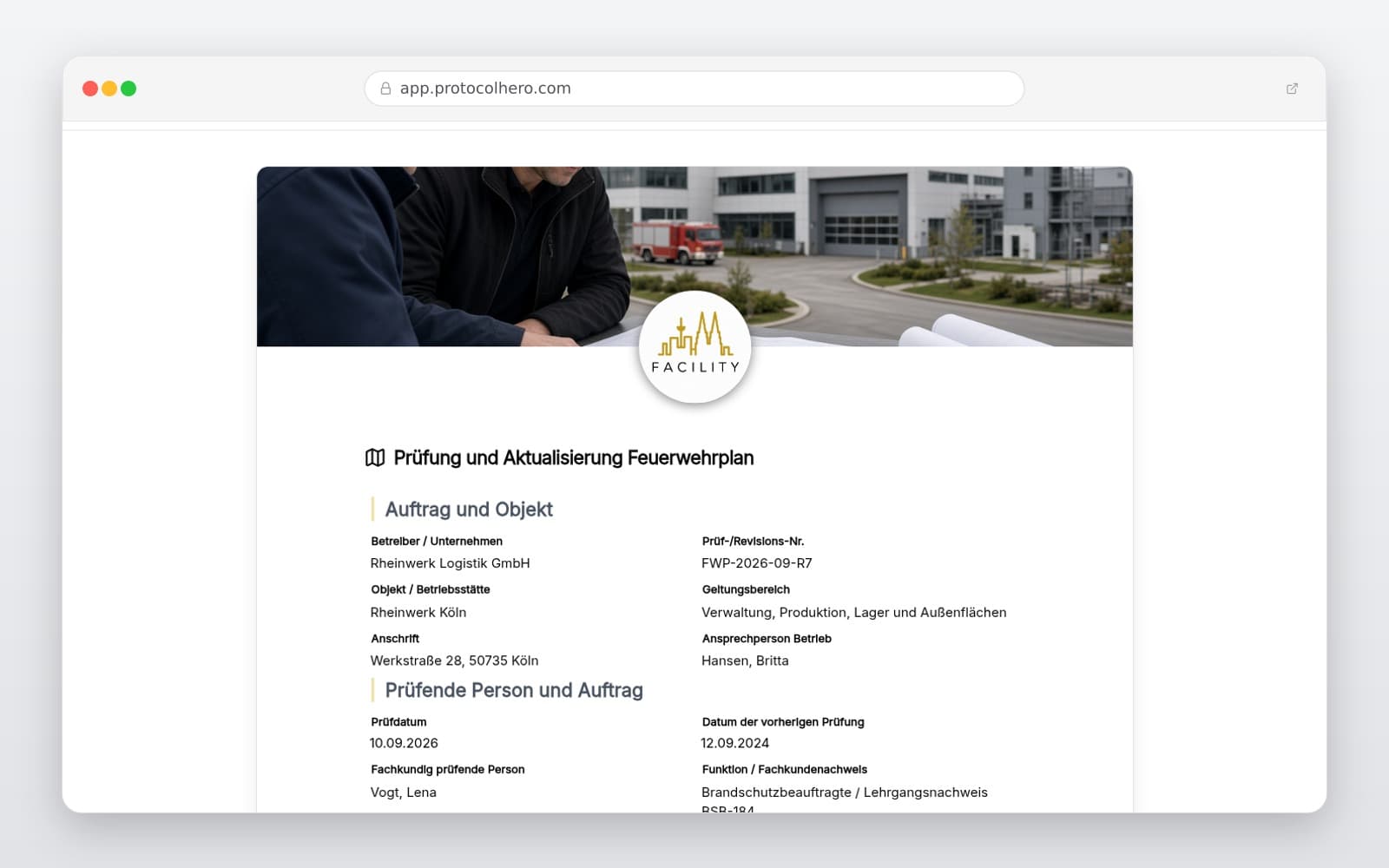Vorschau der Vorlage „Feuerwehrplan prüfen und aktualisieren – digitale Vorlage"