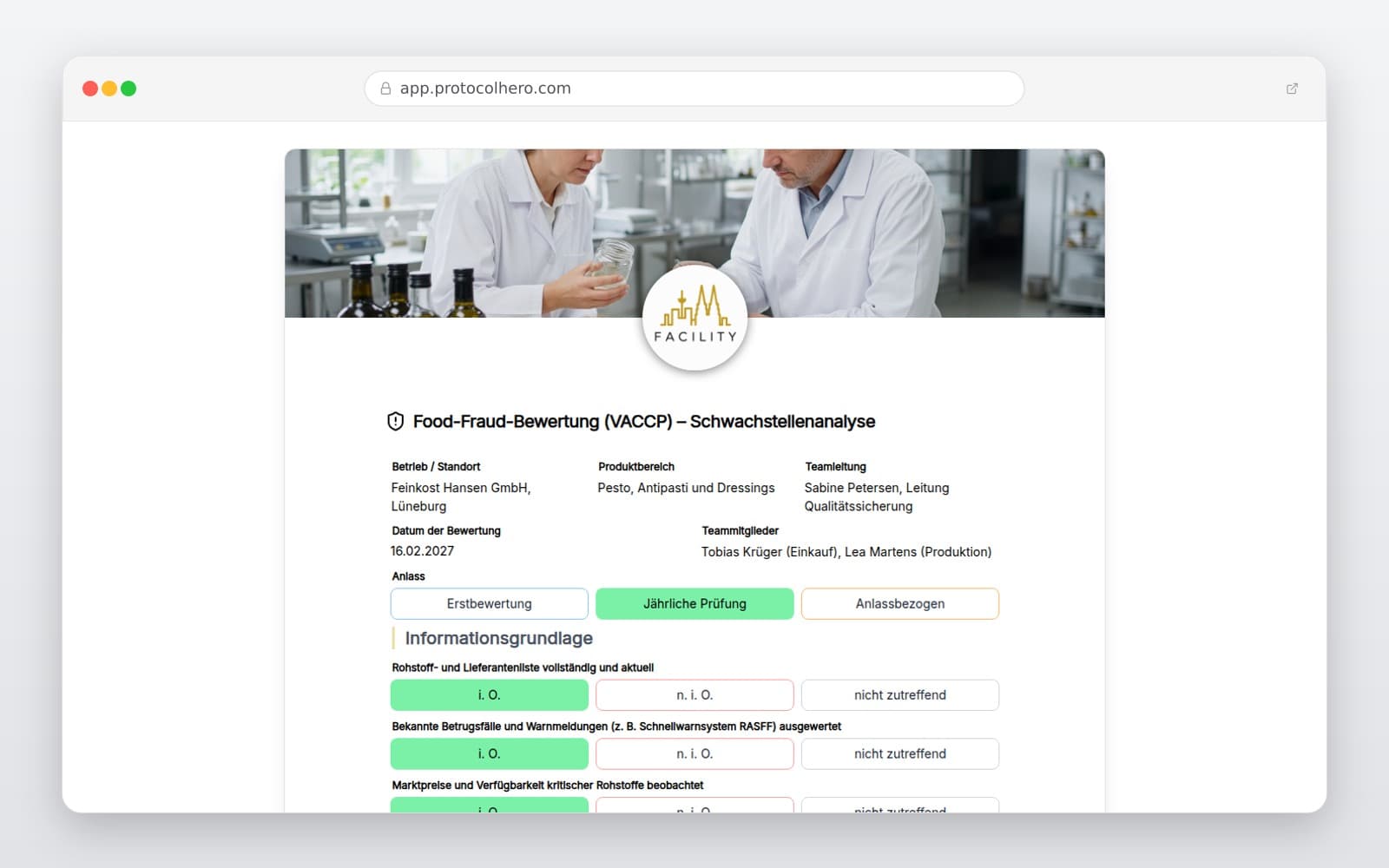 Vorschau der Vorlage „Food-Fraud-Bewertung (VACCP) – Schwachstellenanalyse"