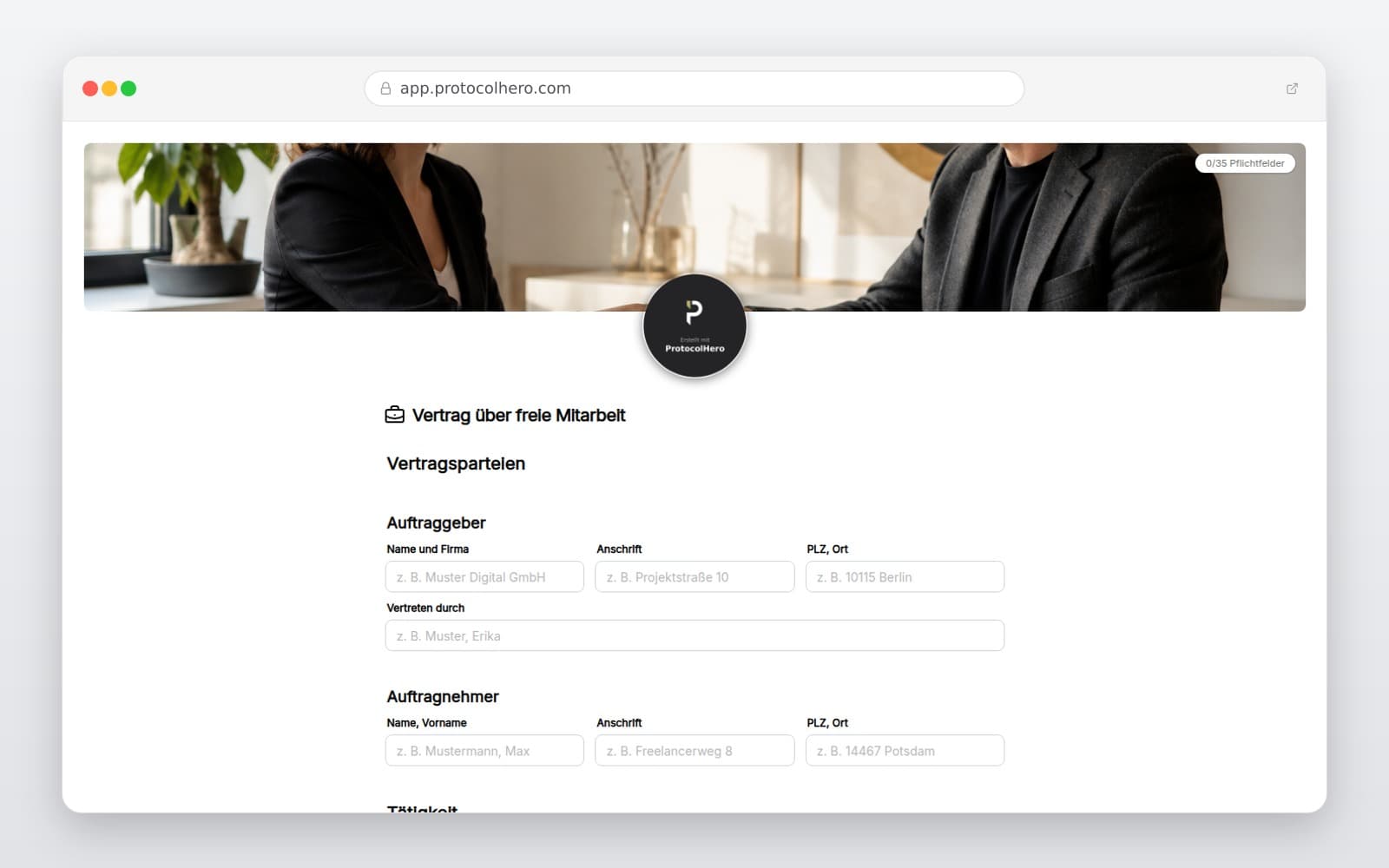 Vorschau der Vorlage „Freie Mitarbeit Vertrag Vorlage – Digitaler Freelancer-Vertrag"