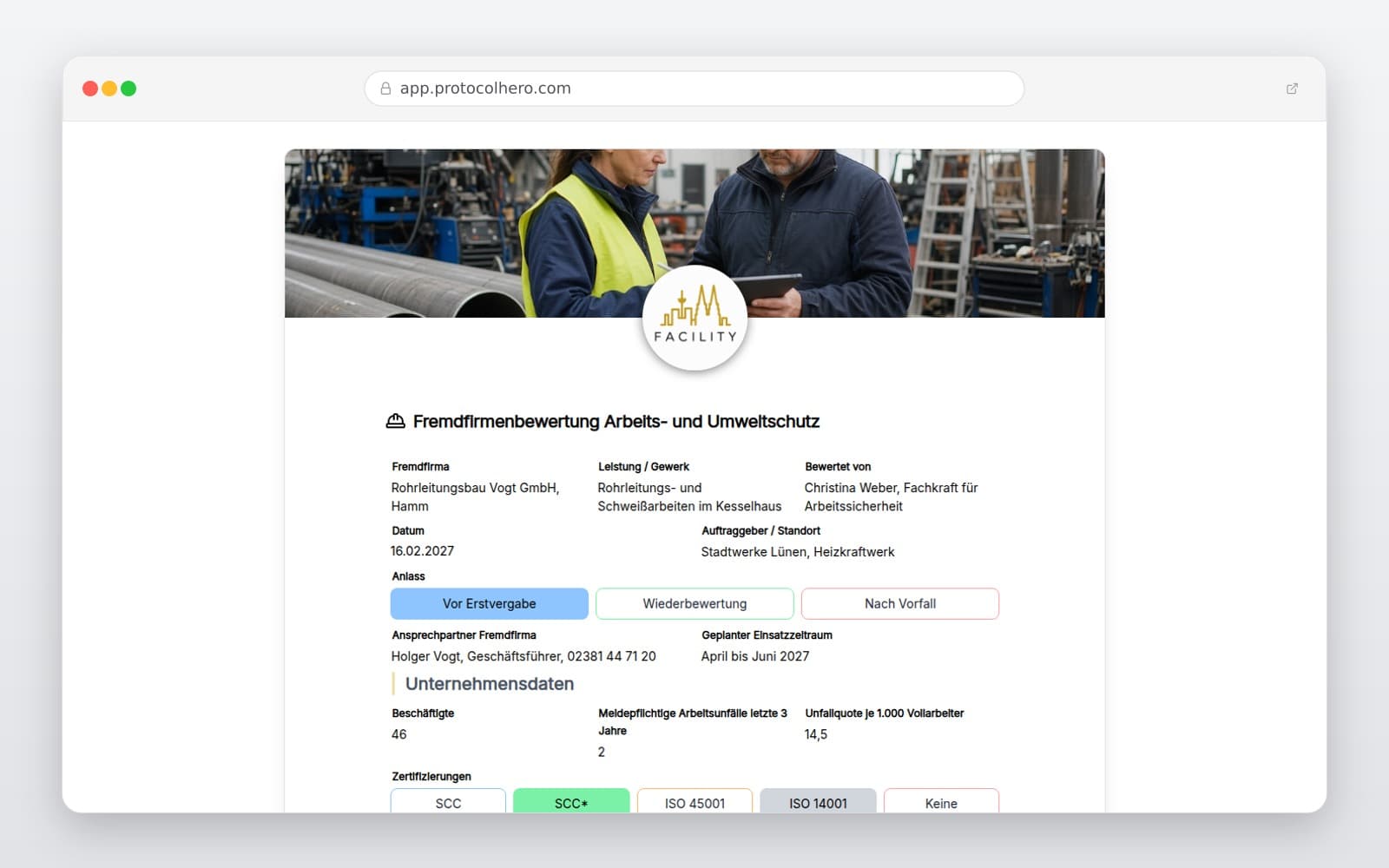 Vorschau der Vorlage „Fremdfirmenbewertung Arbeits- und Umweltschutz"