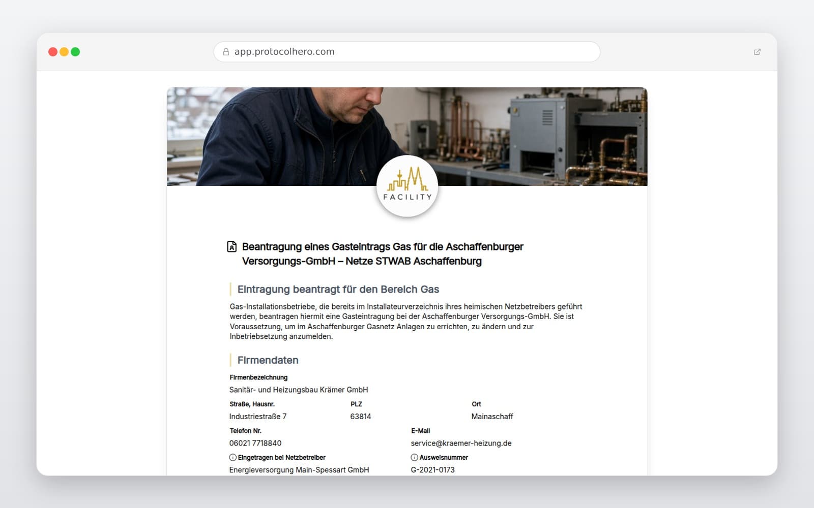 Vorschau der Vorlage „Beantragung eines Gasteintrags Gas für die Aschaffenburger Versorgungs-GmbH – Netze STWAB Aschaffenburg"