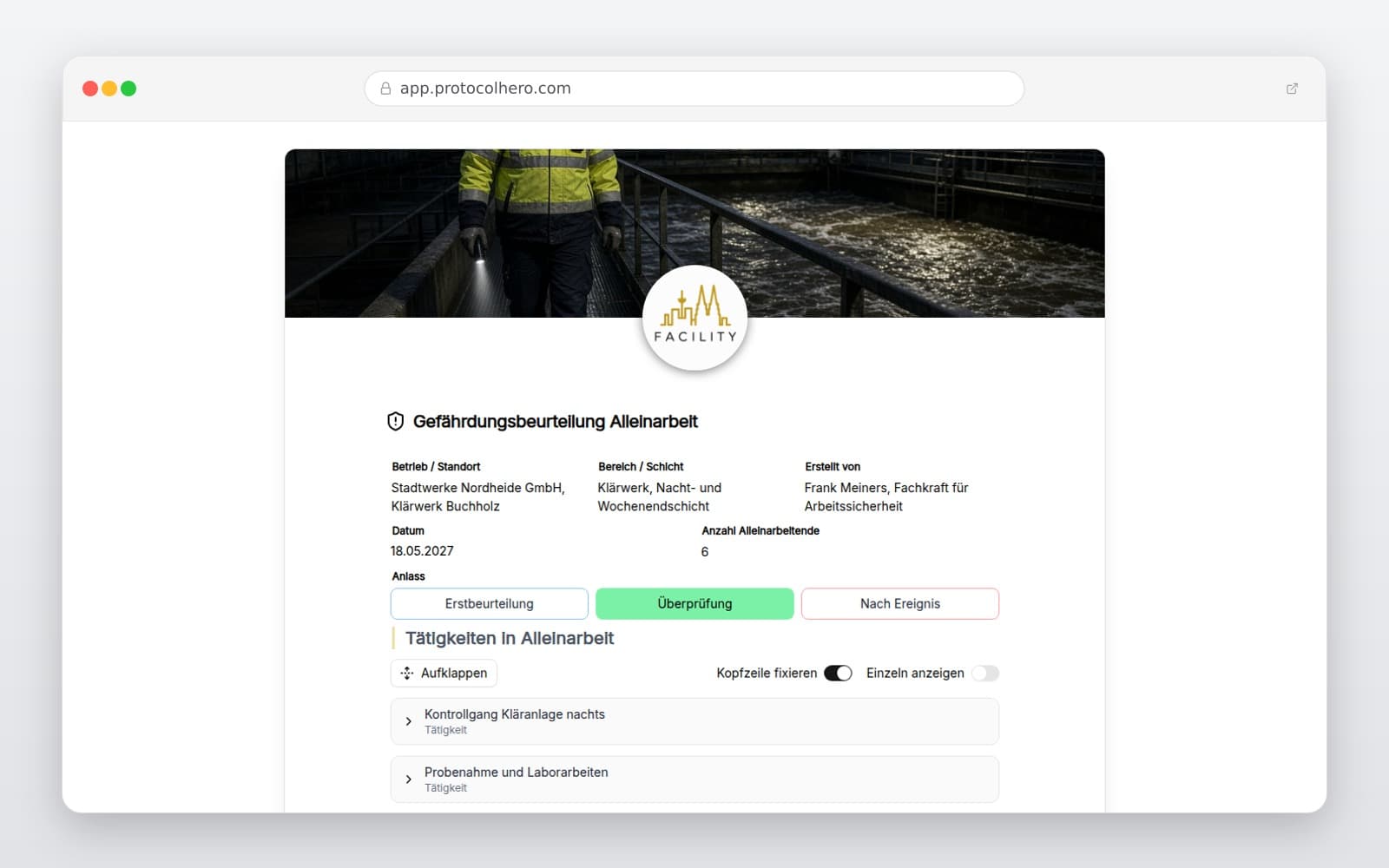 Vorschau der Vorlage „Gefährdungsbeurteilung Alleinarbeit"