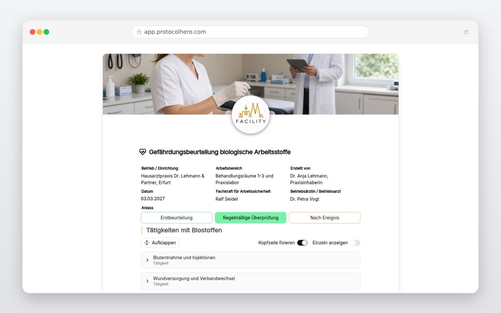 Vorschau der Vorlage „Gefährdungsbeurteilung biologische Arbeitsstoffe"
