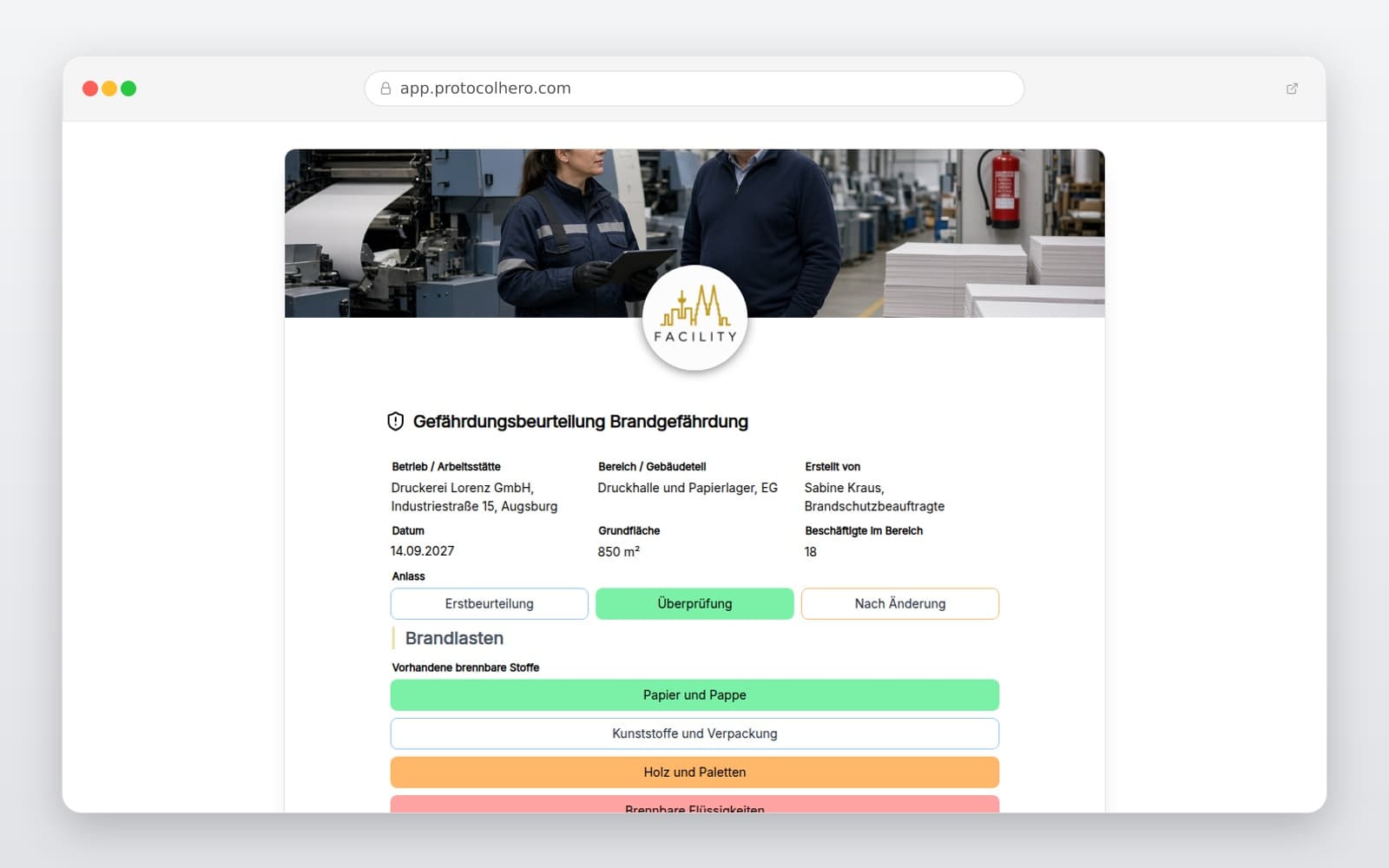Vorschau der Vorlage „Gefährdungsbeurteilung Brandgefährdung"