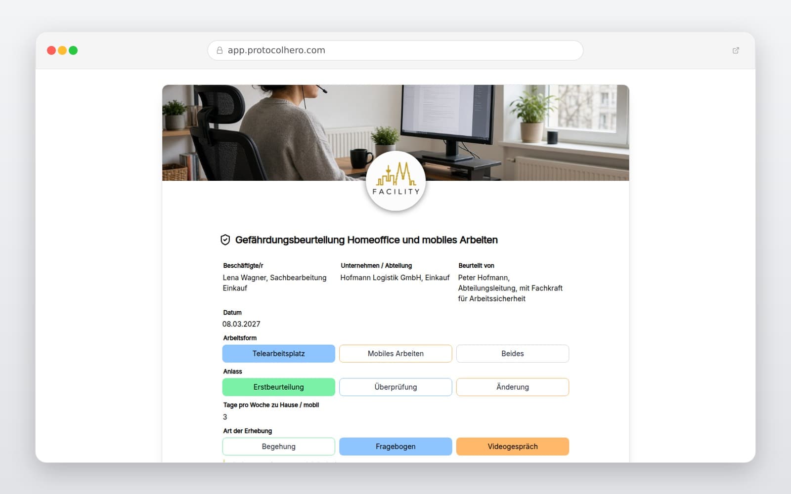 Vorschau der Vorlage „Gefährdungsbeurteilung Homeoffice und mobiles Arbeiten"