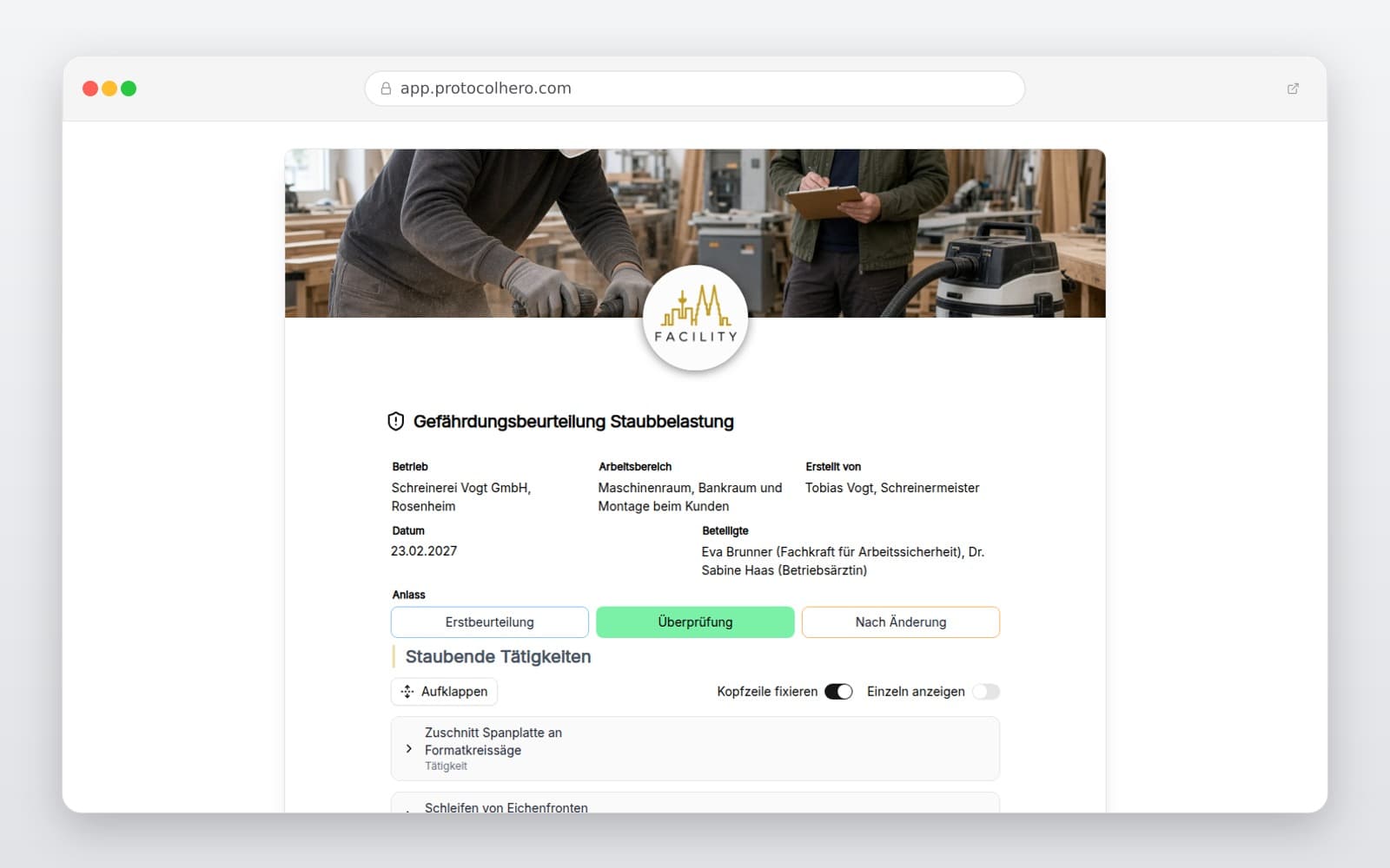 Vorschau der Vorlage „Gefährdungsbeurteilung Staubbelastung"