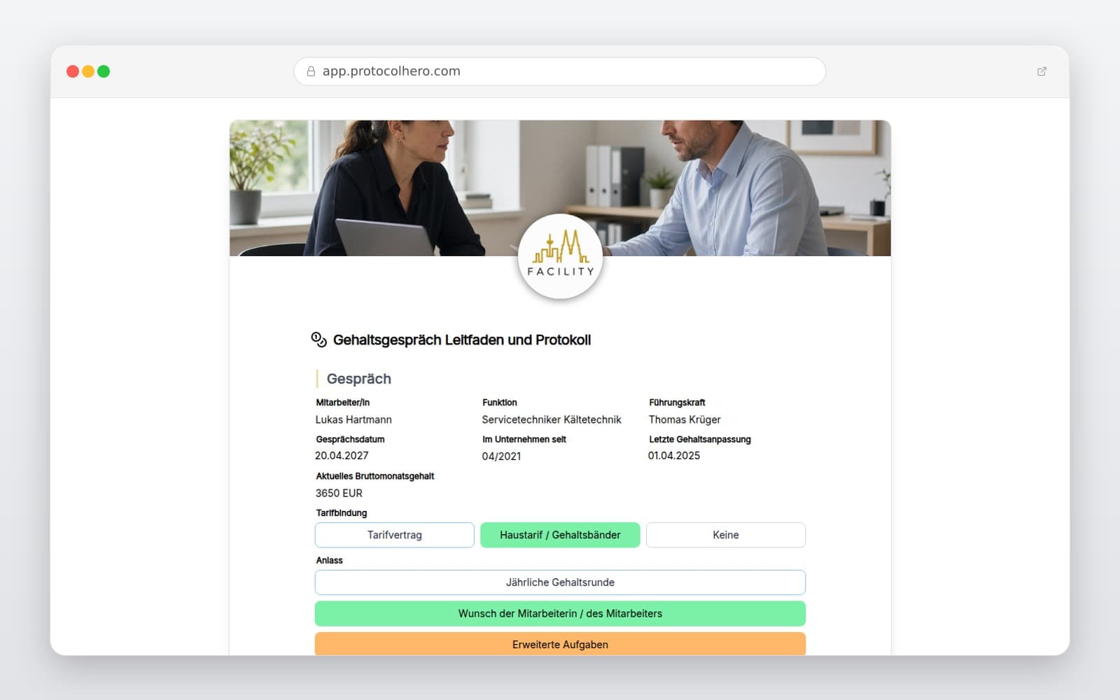 Vorschau der Vorlage „Gehaltsgespräch Leitfaden und Protokoll"