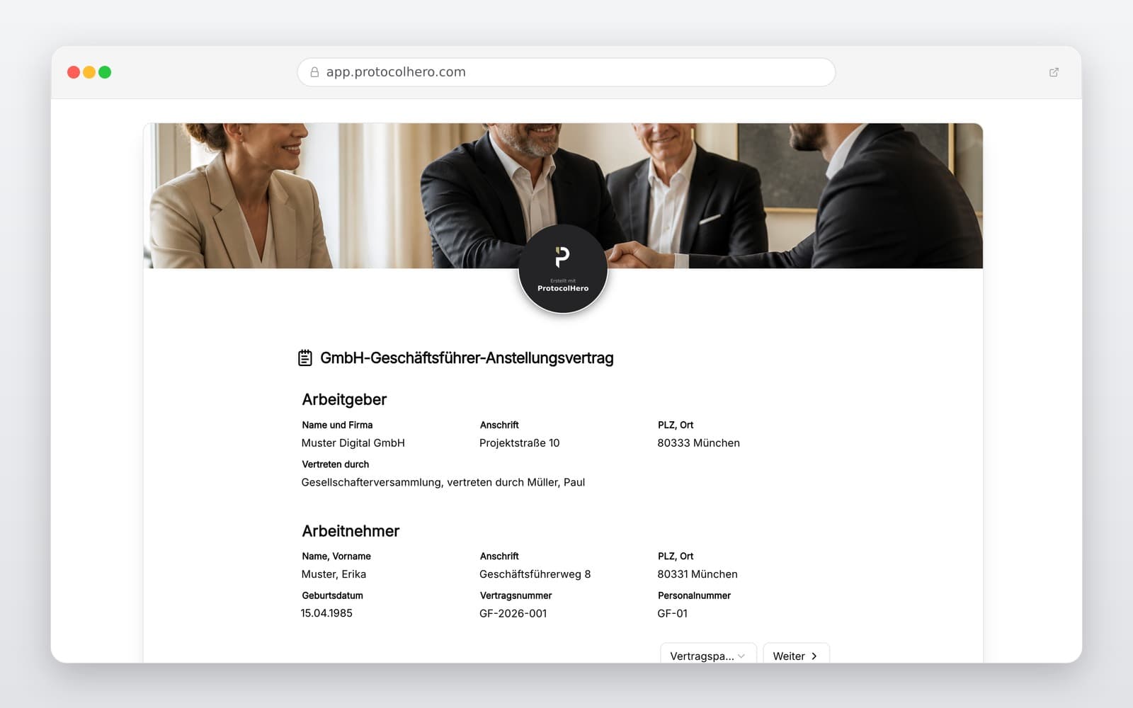 Vorschau der Vorlage „GmbH-Geschäftsführer-Anstellungsvertrag Vorlage"