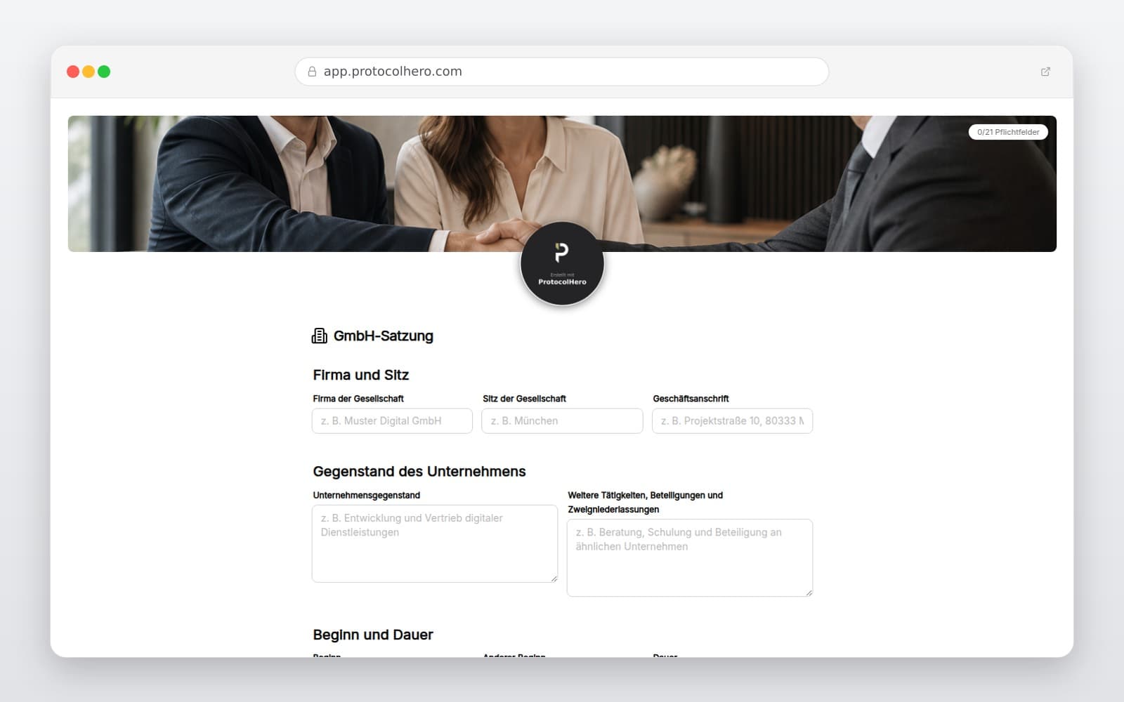 Vorschau der Vorlage „GmbH-Satzung Vorlage – Digitaler Gesellschaftsvertrag"