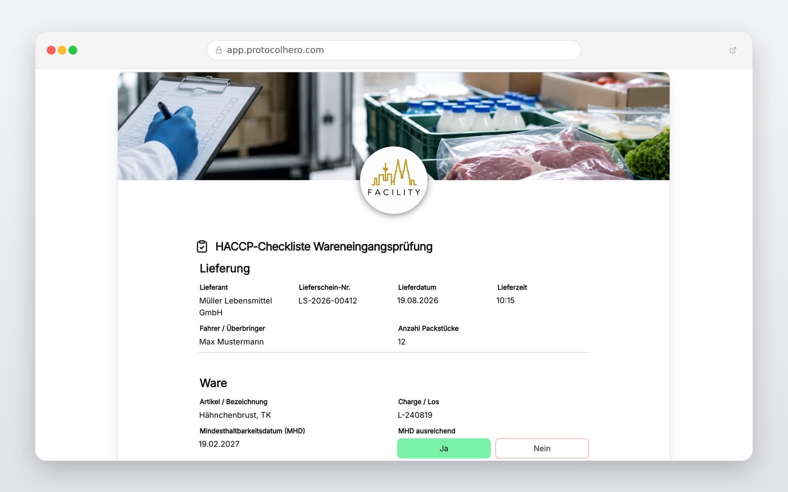 Vorschau der Vorlage „HACCP Checkliste Wareneingang – Vorlage zur Wareneingangskontrolle"