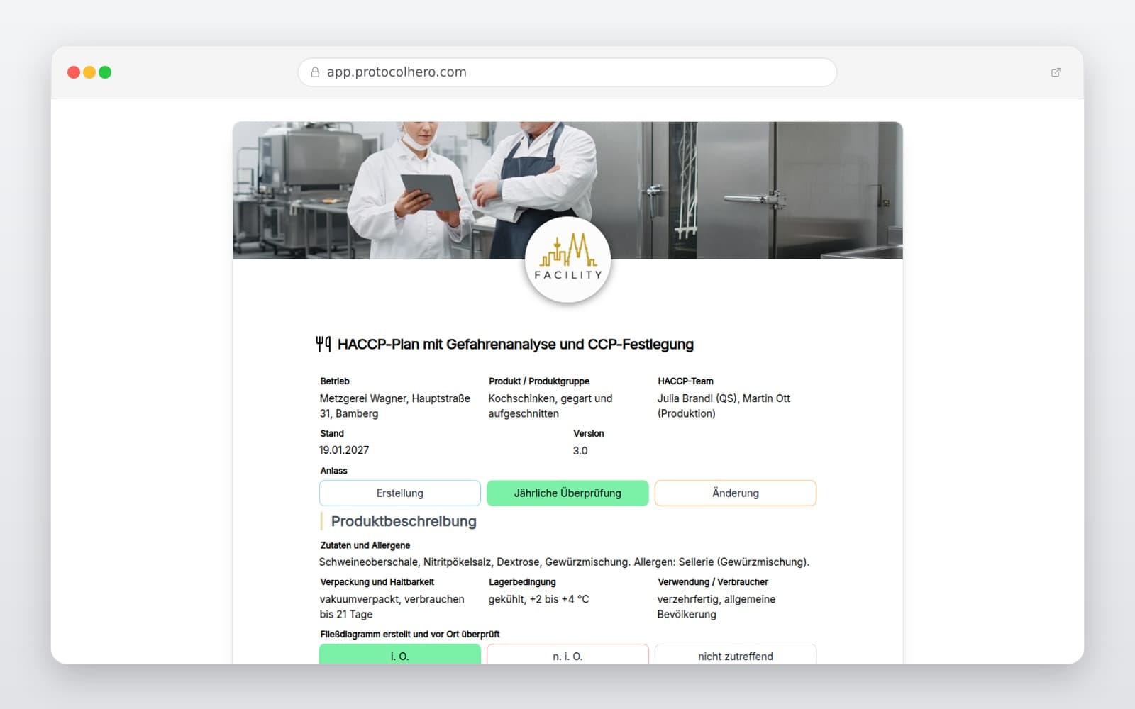 Vorschau der Vorlage „HACCP-Plan mit Gefahrenanalyse und CCP-Festlegung"