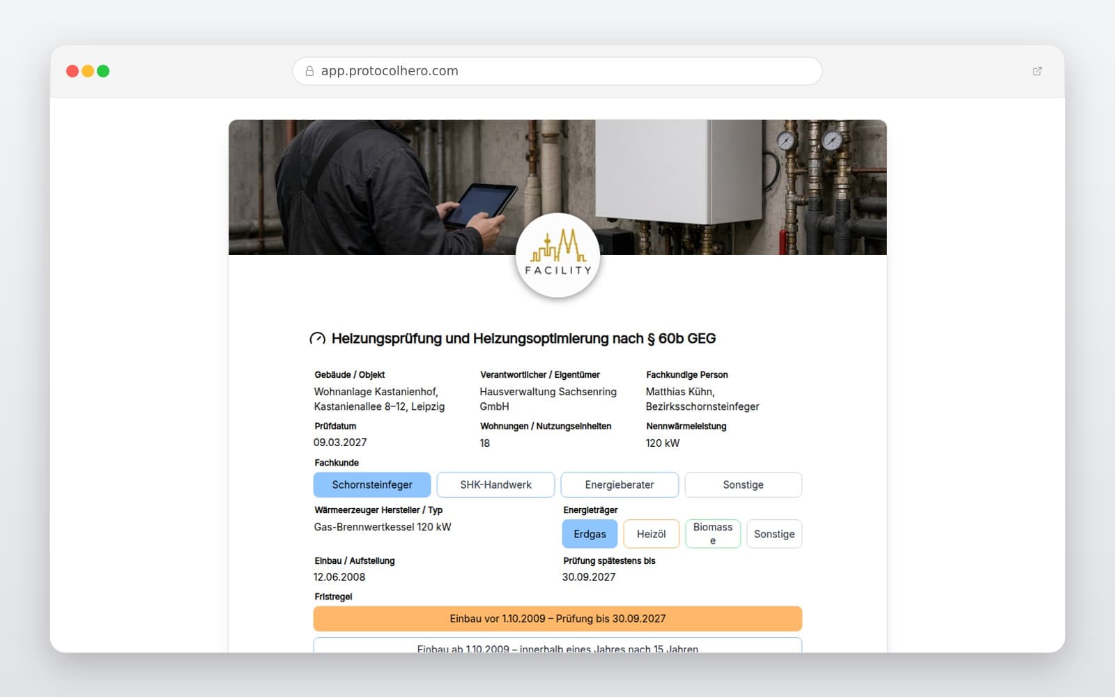 Vorschau der Vorlage „Heizungsprüfung und Heizungsoptimierung nach § 60b GEG"
