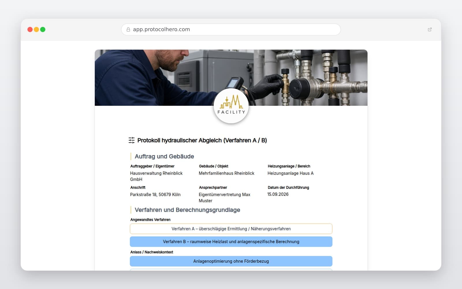 Vorschau der Vorlage „Hydraulischer Abgleich Verfahren A und B"